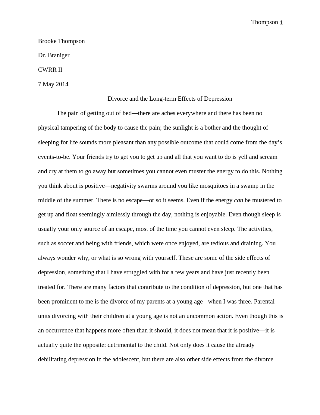 Divorce and the Long-term Effects of Depression Research Paper_dduxzhsd7af_page1