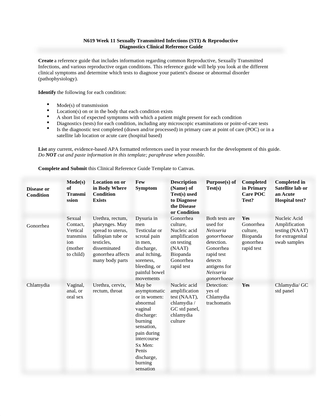 N619.Week 11 Diagnostic Clinical Reference Guide.docx_ddvgn836o56_page1