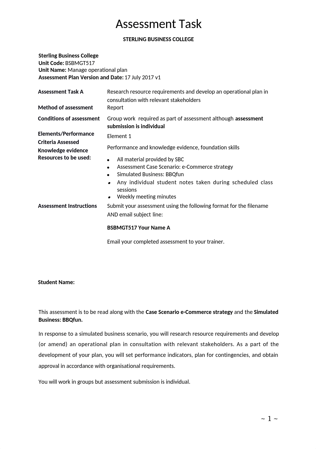 BSBMGT517 Manage operational plan - Assessment A.docx_ddvhbhhan11_page1