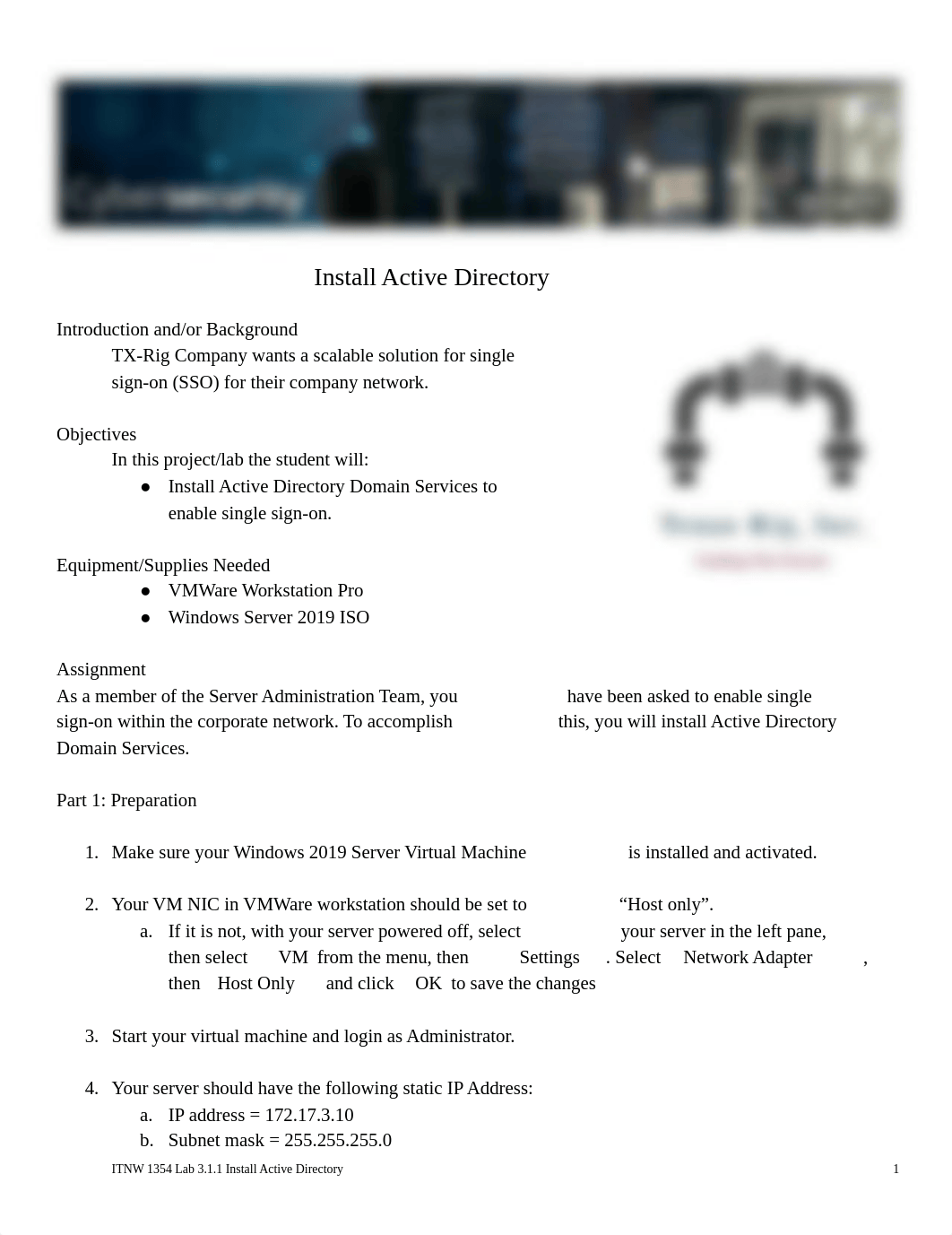 ITNW 1354 Lab 3.1.1 Install Active Directory.docx.pdf_ddvwvkvuv6q_page1