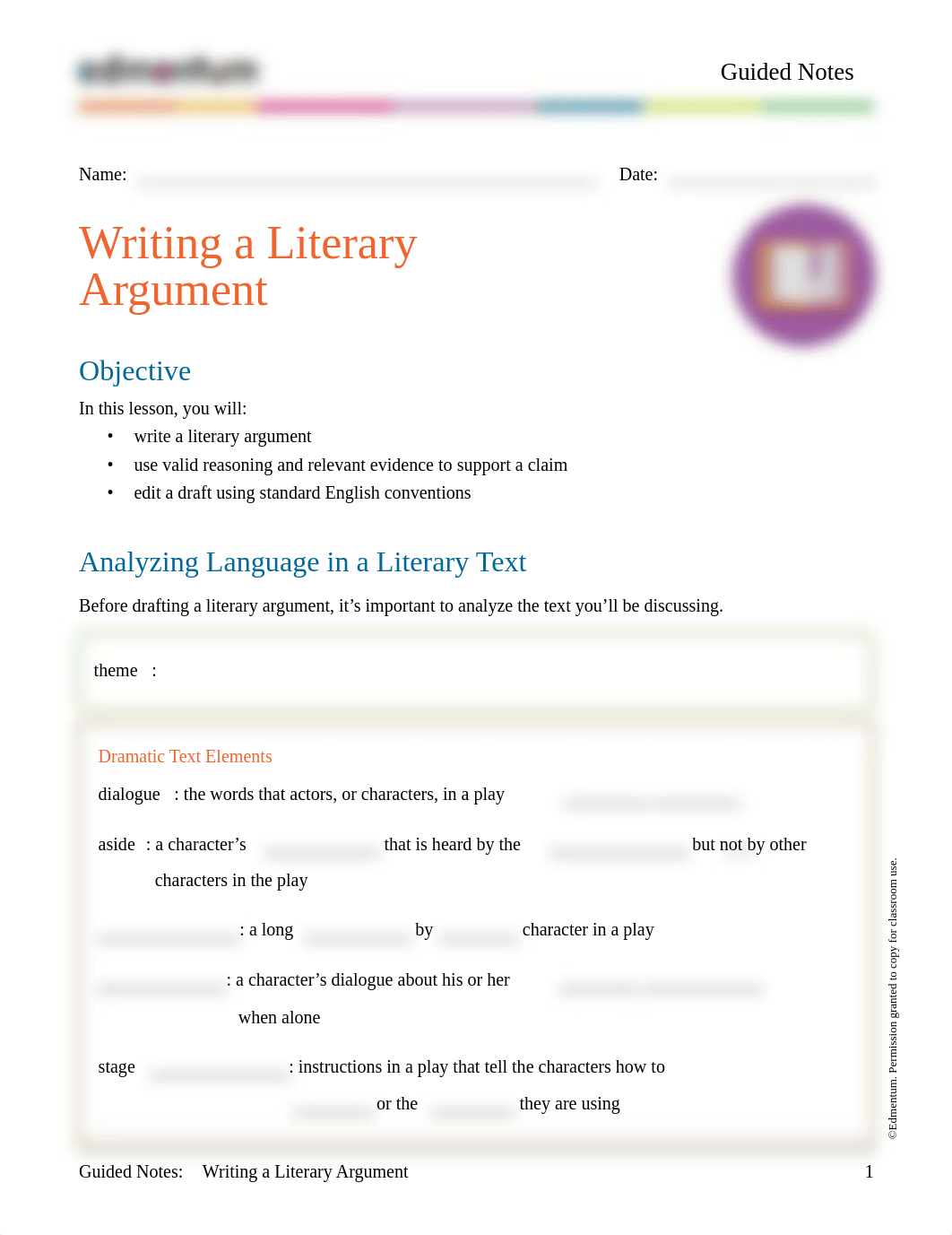 32. Guided Notes - Writing a Literary Argument.pdf_ddvyk2onwfz_page1