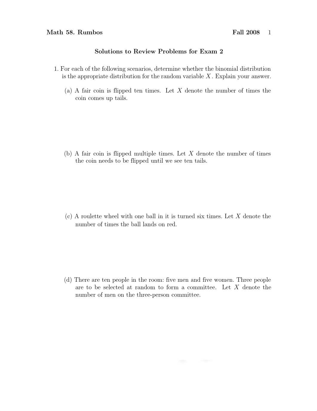 Exam 2 Review Problem Set Solution Fall 2008 on Introduction to Statistics_ddxbughdk5e_page1