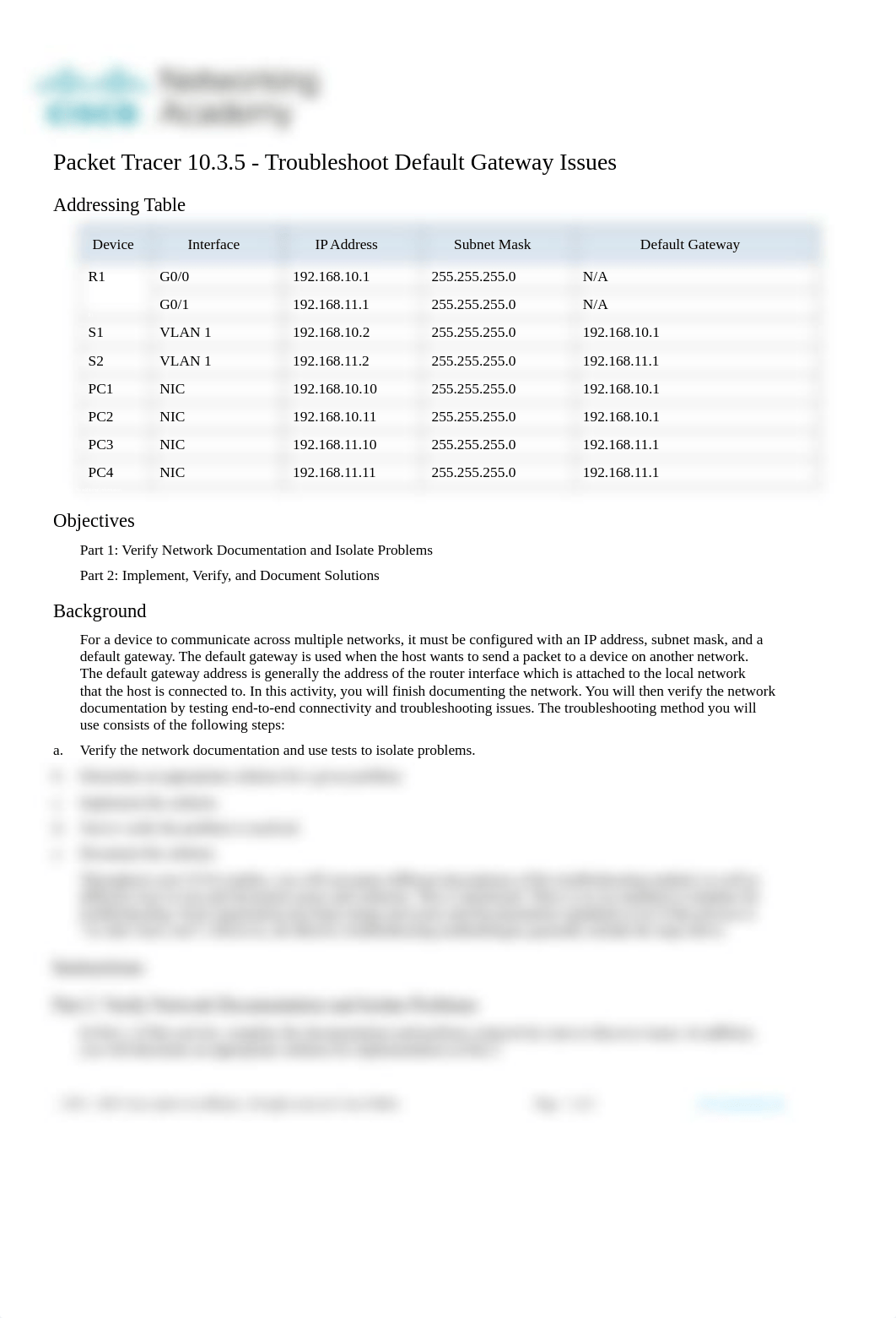 10.3.5 Packet Tracer - Troubleshoot Default Gateway Issues.docx_ddy57rptdsp_page1