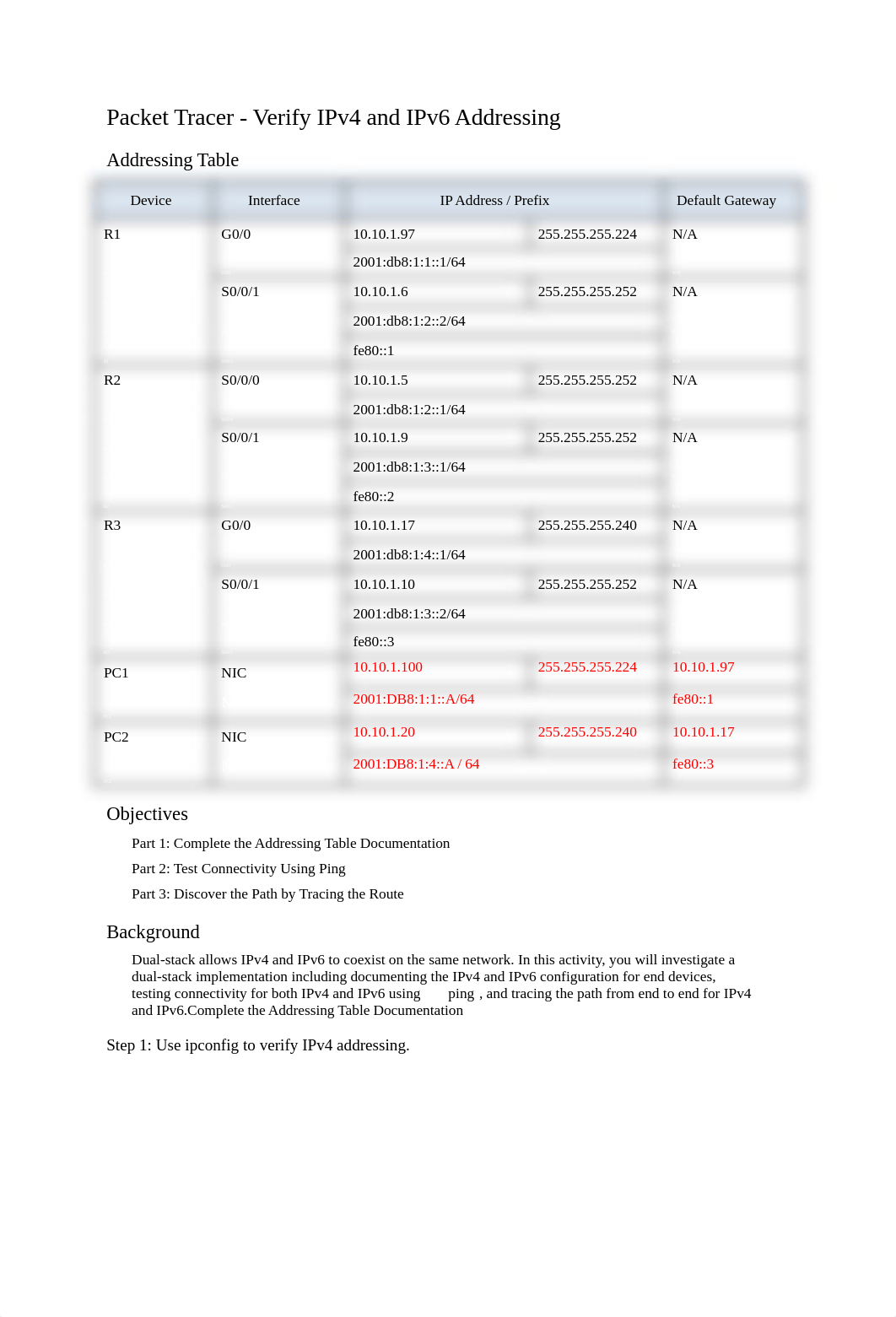 13.2.6 Packet Tracer - Verify IPv4 and IPv6 Addressing.docx_ddy7v65af2p_page1