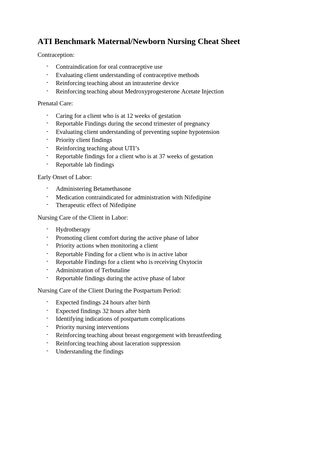 ATI Benchmark Maternal Newborn Cheat Sheet July 2020.docx_ddyebntyheo_page1