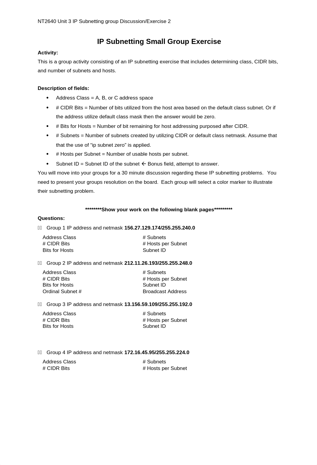 NT2640 Unit 3 IP Subnetting Group Discussion-Exercise 2_de0225i0bms_page1