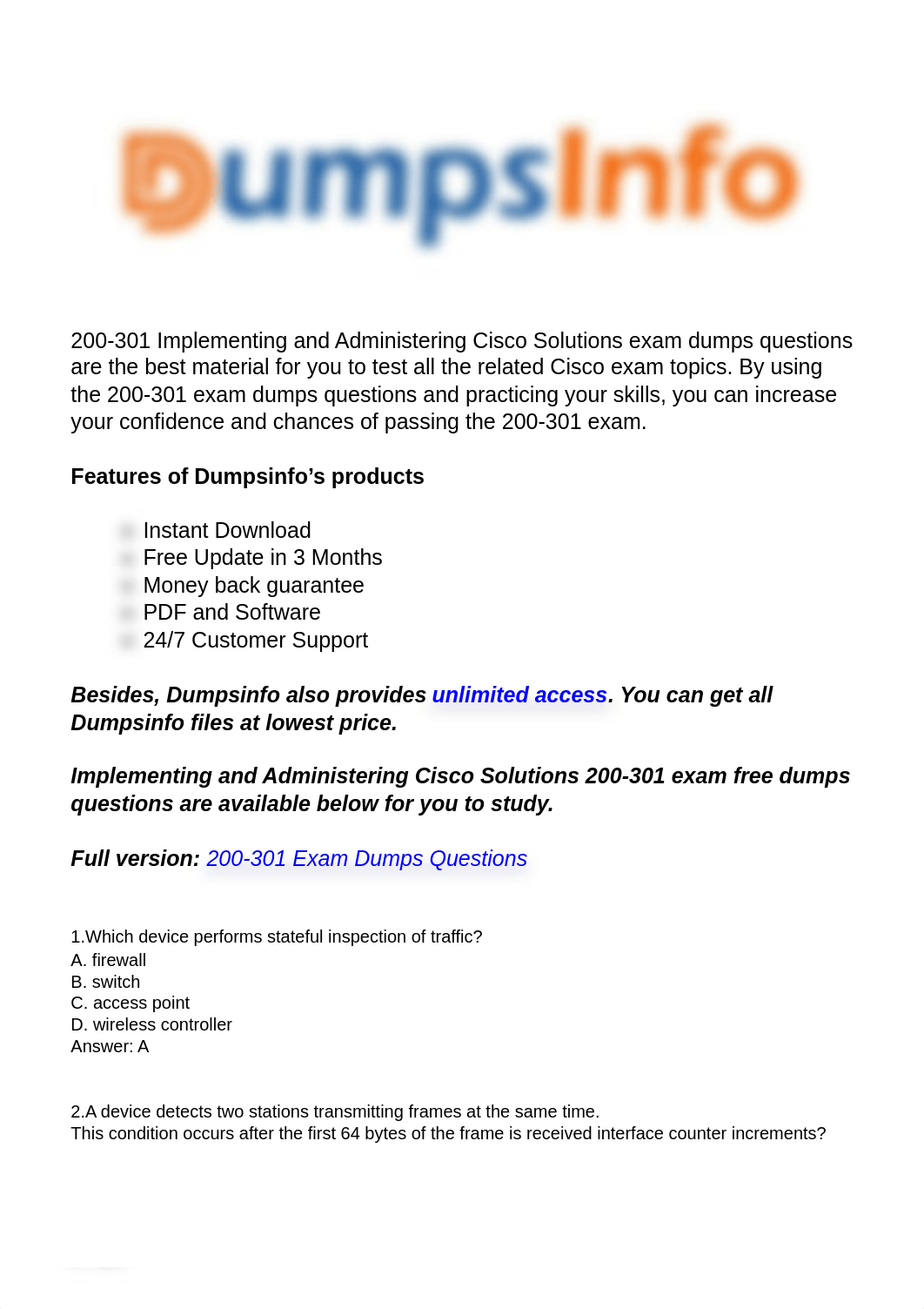 Dumpsinfo Cisco 200-301 Exam Updated Questions.pdf_de02uvqoe8a_page1