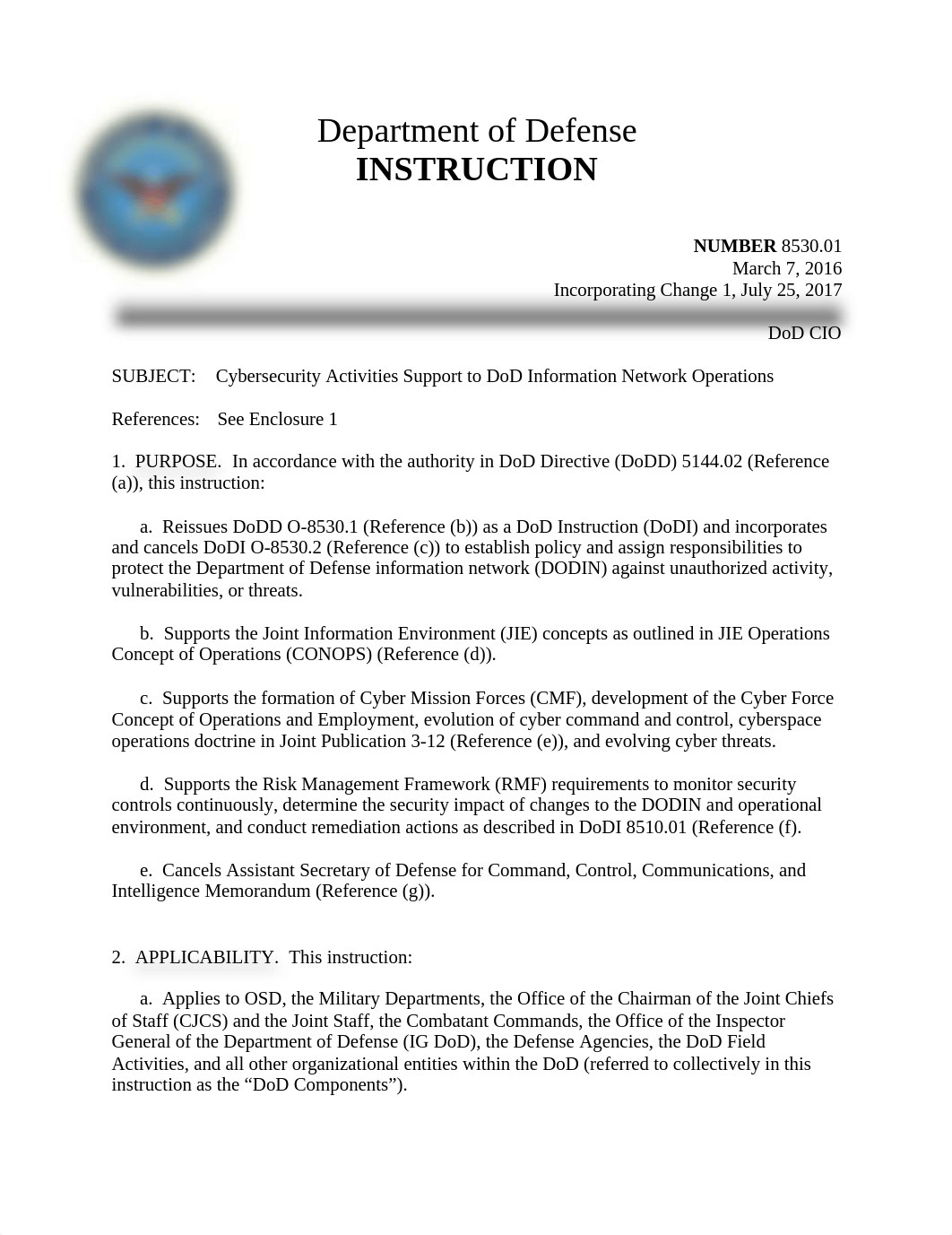 DODI 8530.01 Cybersecurity Activities Support to DoD Information Network Operations.pdf_de0szi51as8_page1