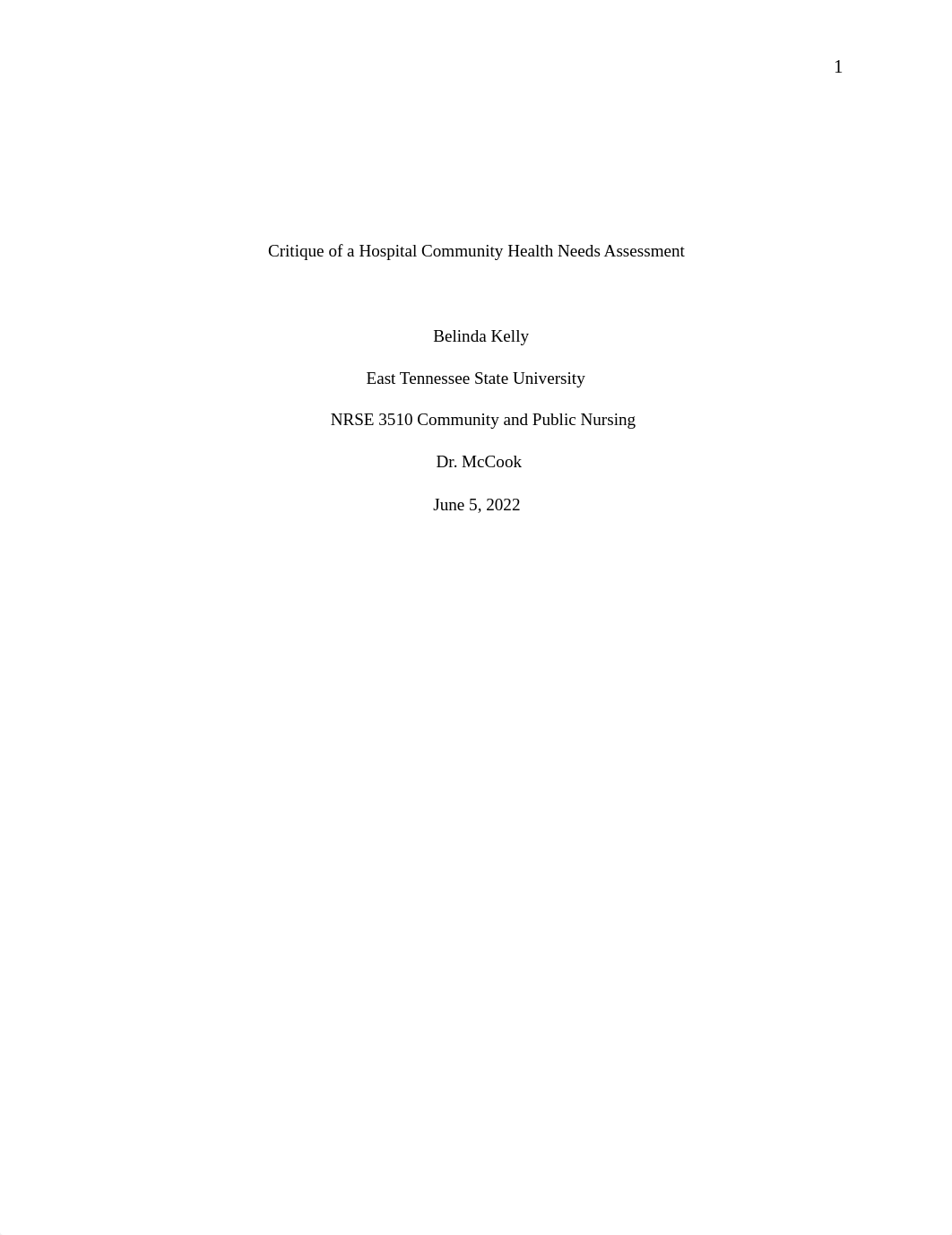 Critique of a Hospital Community Health Assessment Needs - CHNA-Community and Public Health-54102156_de12er9jmgw_page1