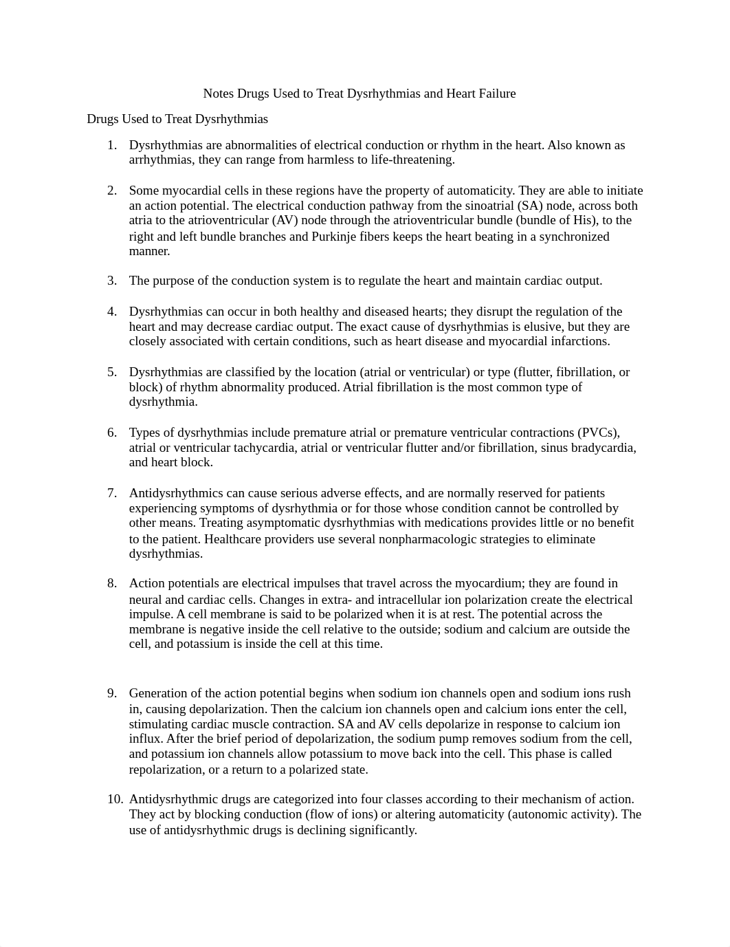 2020 Notes Drugs Used to Treat Dysrhythmias and Heart Failure.docx_de1po2ehac0_page1