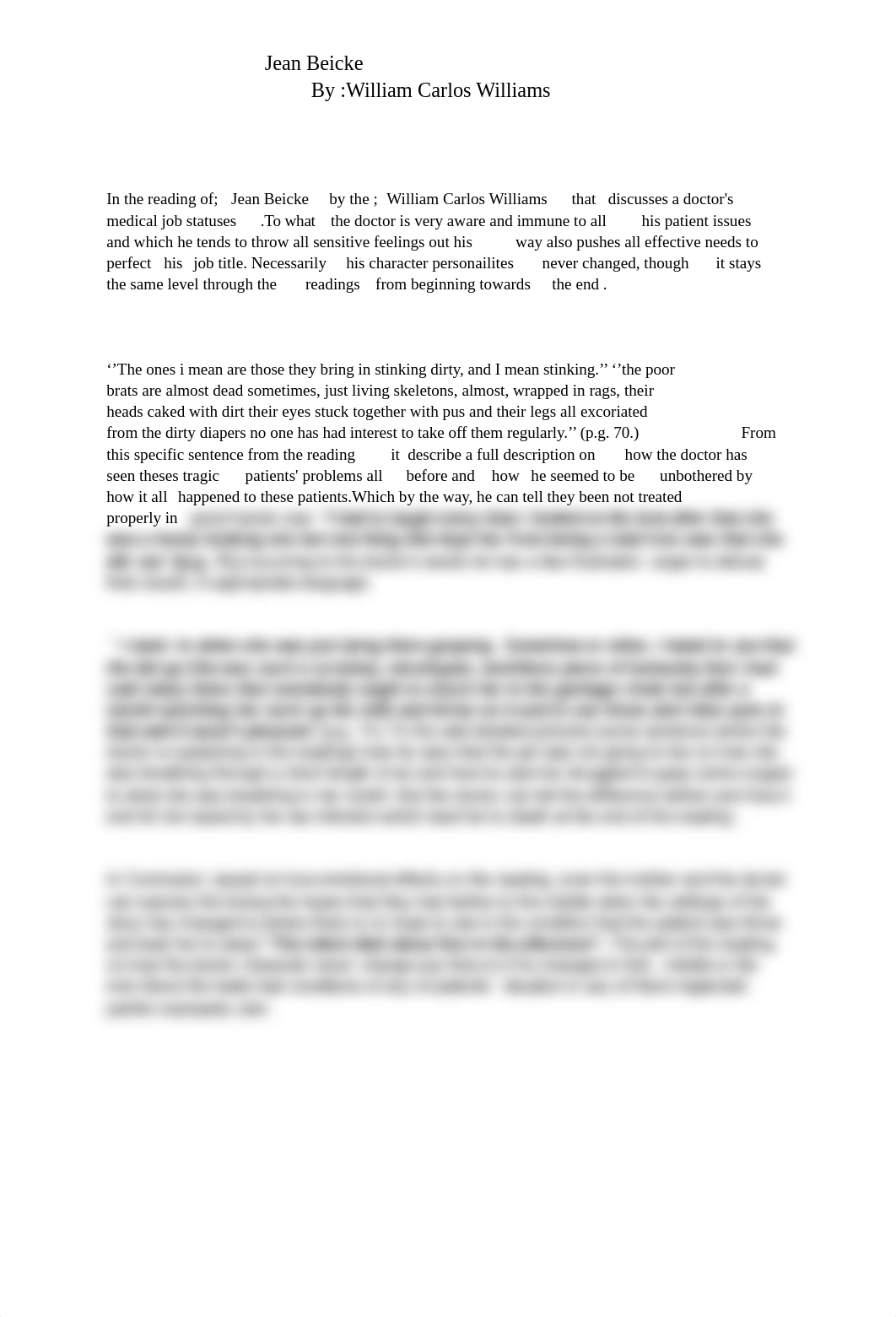 In the reading of; Jean Beicke by the ; William Carlos Williams that  discusses a doctor's medical j_de1vjxcmnvl_page1