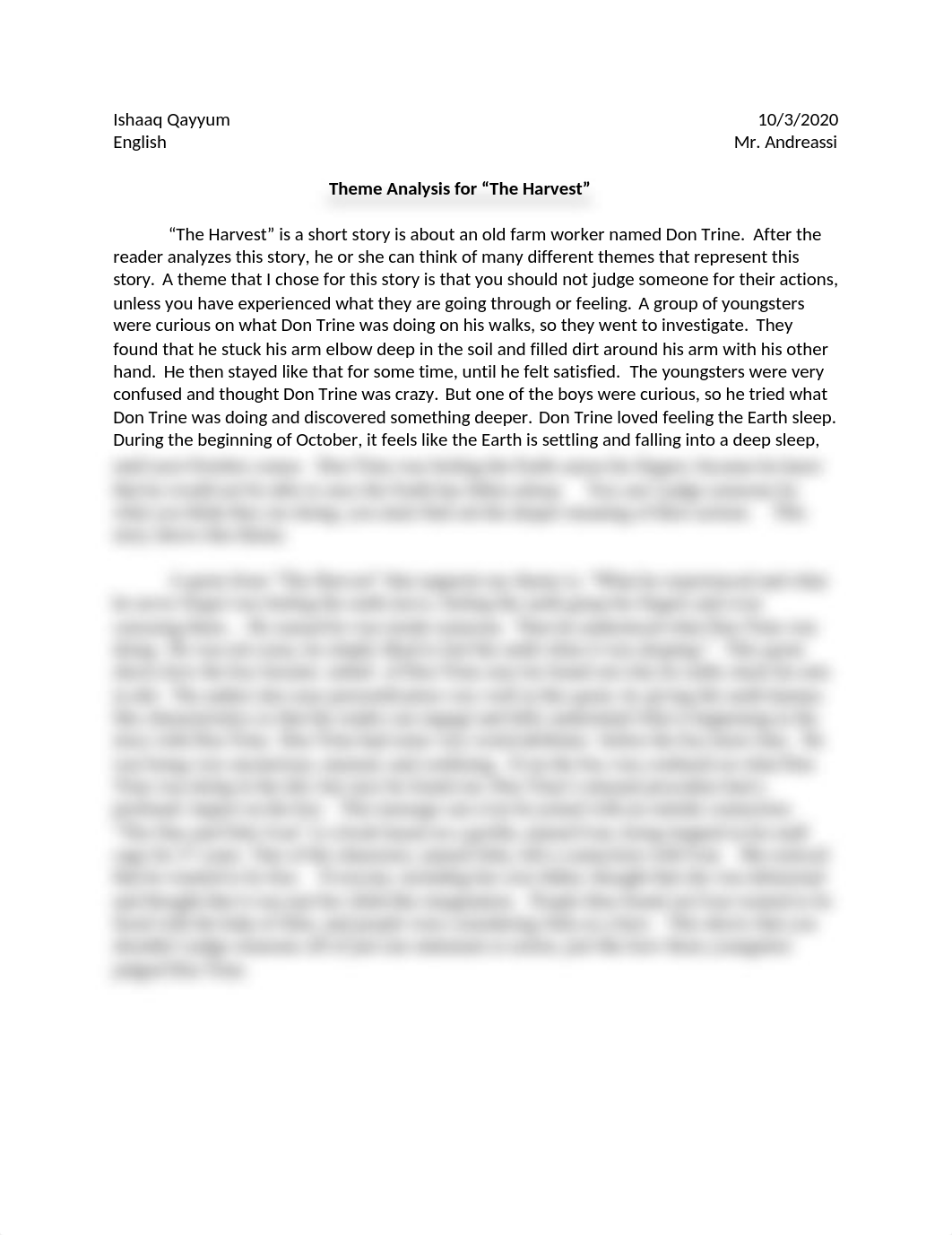 Theme Analysis for "The Harvest" - IQ.docx_de2lnw55nw7_page1