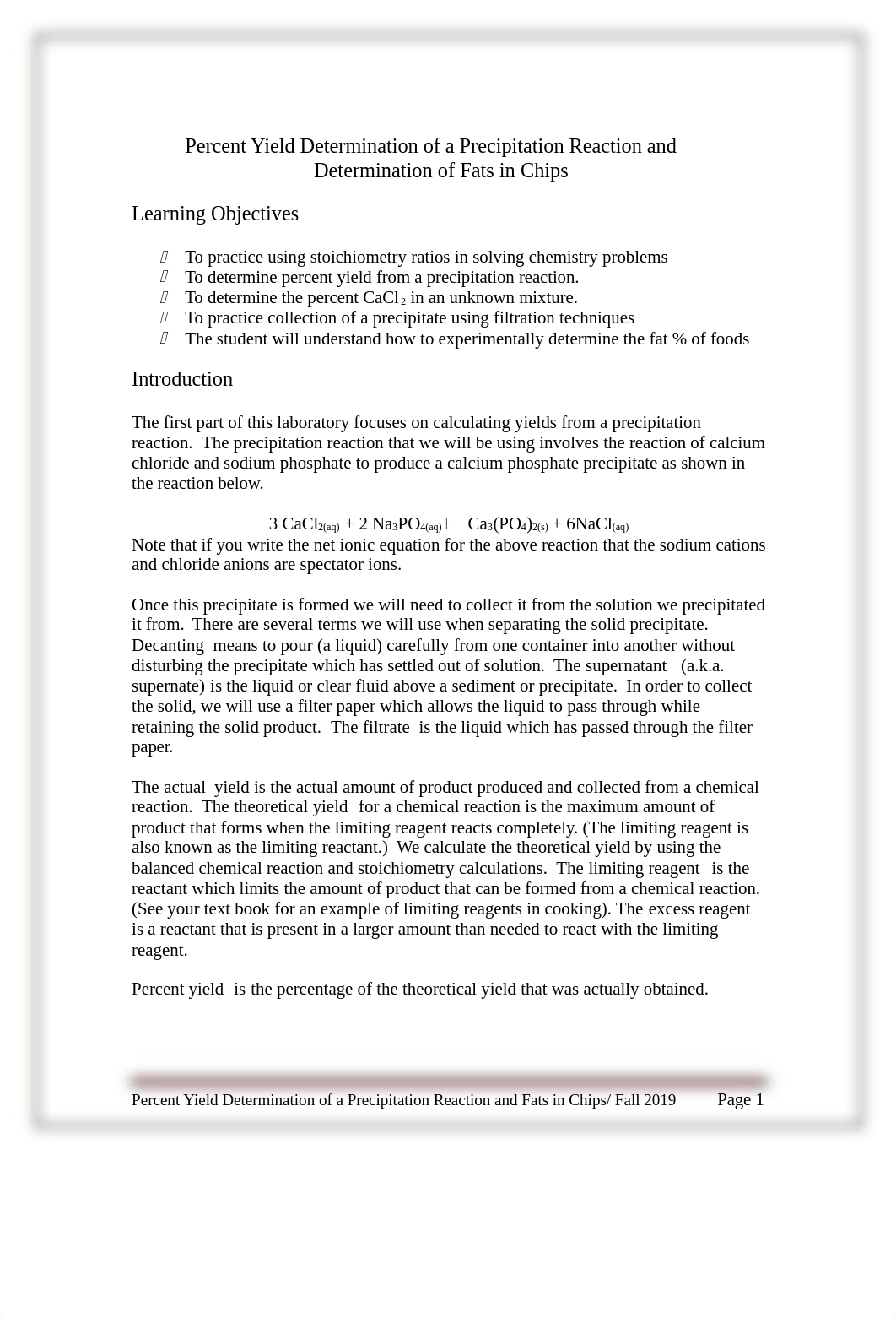 11-Percent Yield Determination of a Precipitation Reaction and Fats in Chips Fall 2019.docx_de59ot3j9cx_page1