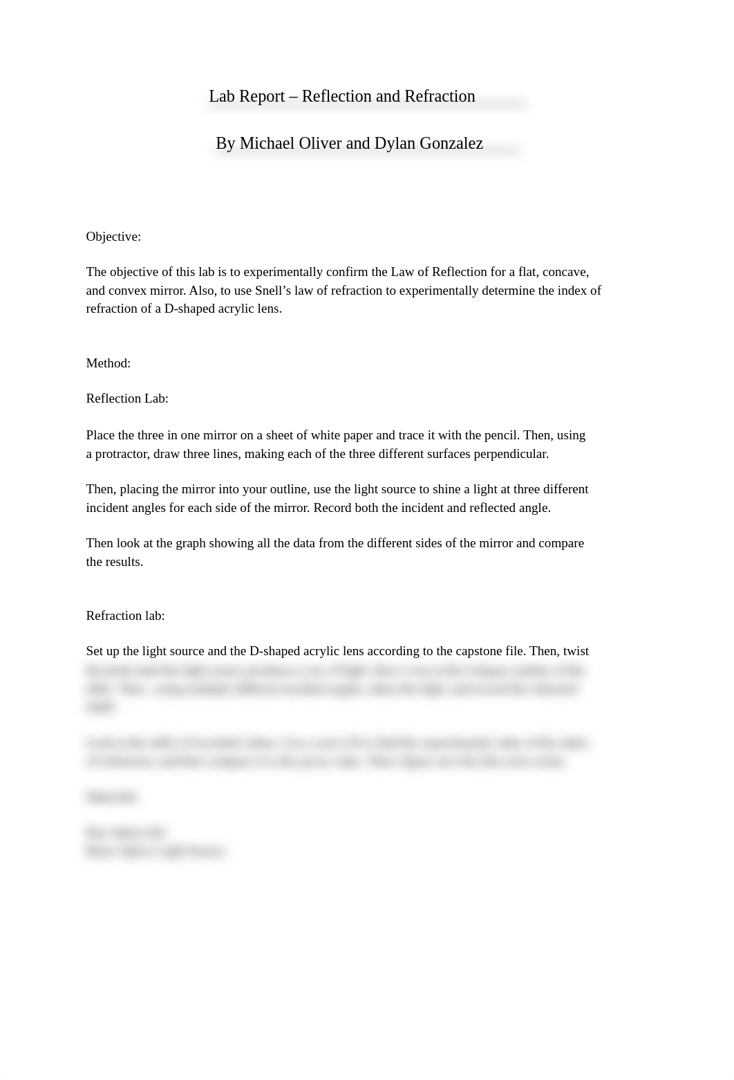 Lab Report - Reflection and Refraction.pdf_de6b0yuwkox_page1