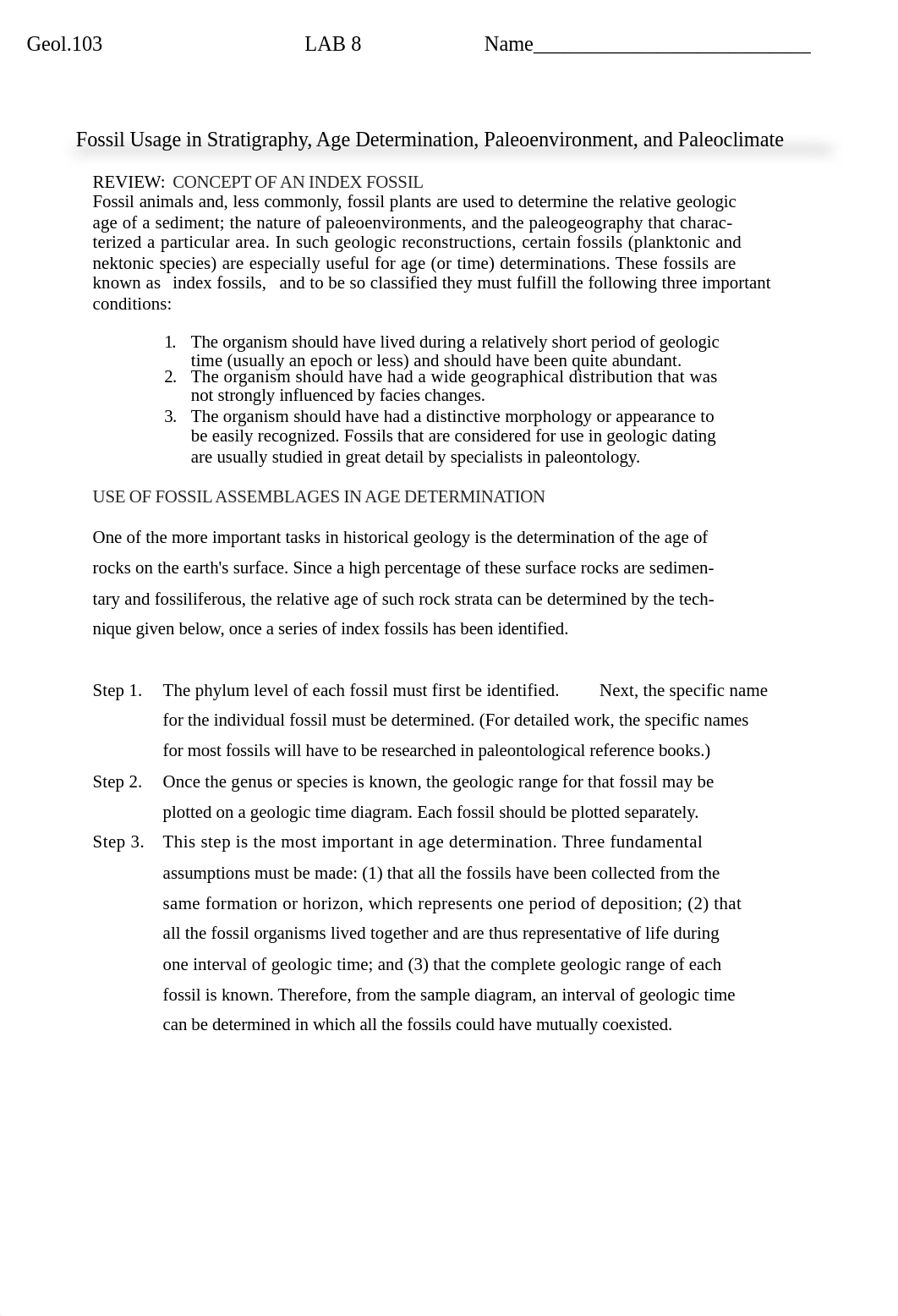 Lab 8 - Fossil Usage in Stratigraphy, Age Correlation, Paleoenvironment and Paleoclimate.docx_de85noj5qya_page1