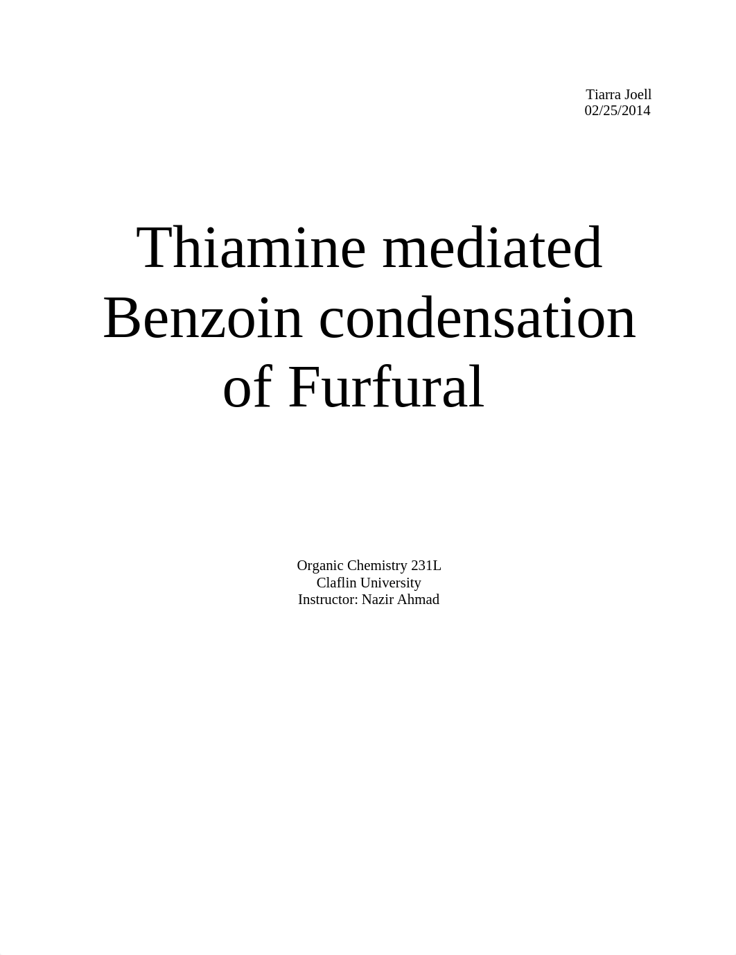 Exp 6 Thiamine mediated Benzoin Condensation of Furfural_de8azuvx4oi_page1