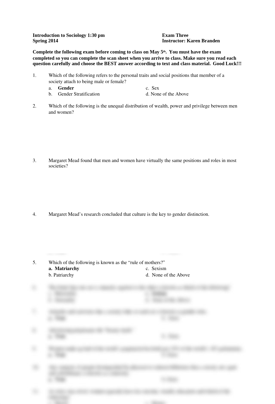 Exam Three Introduction to Sociology Spring 2014_de8x6l40pab_page1