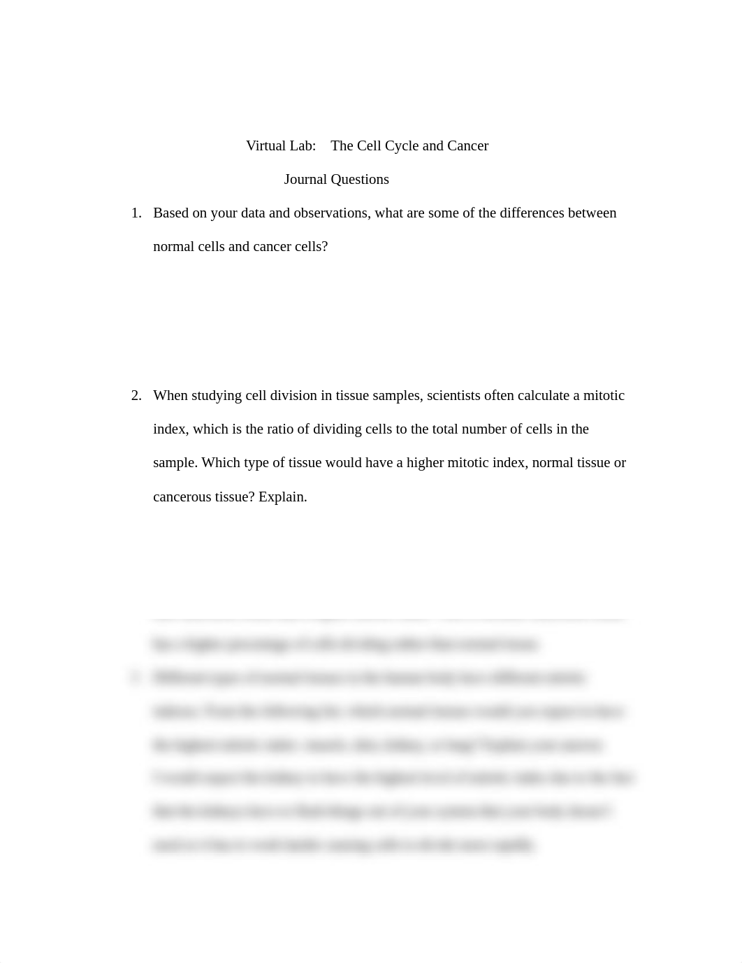 The Cell Cycle and Cancer journal questions.doc_de92wvsrdgf_page1