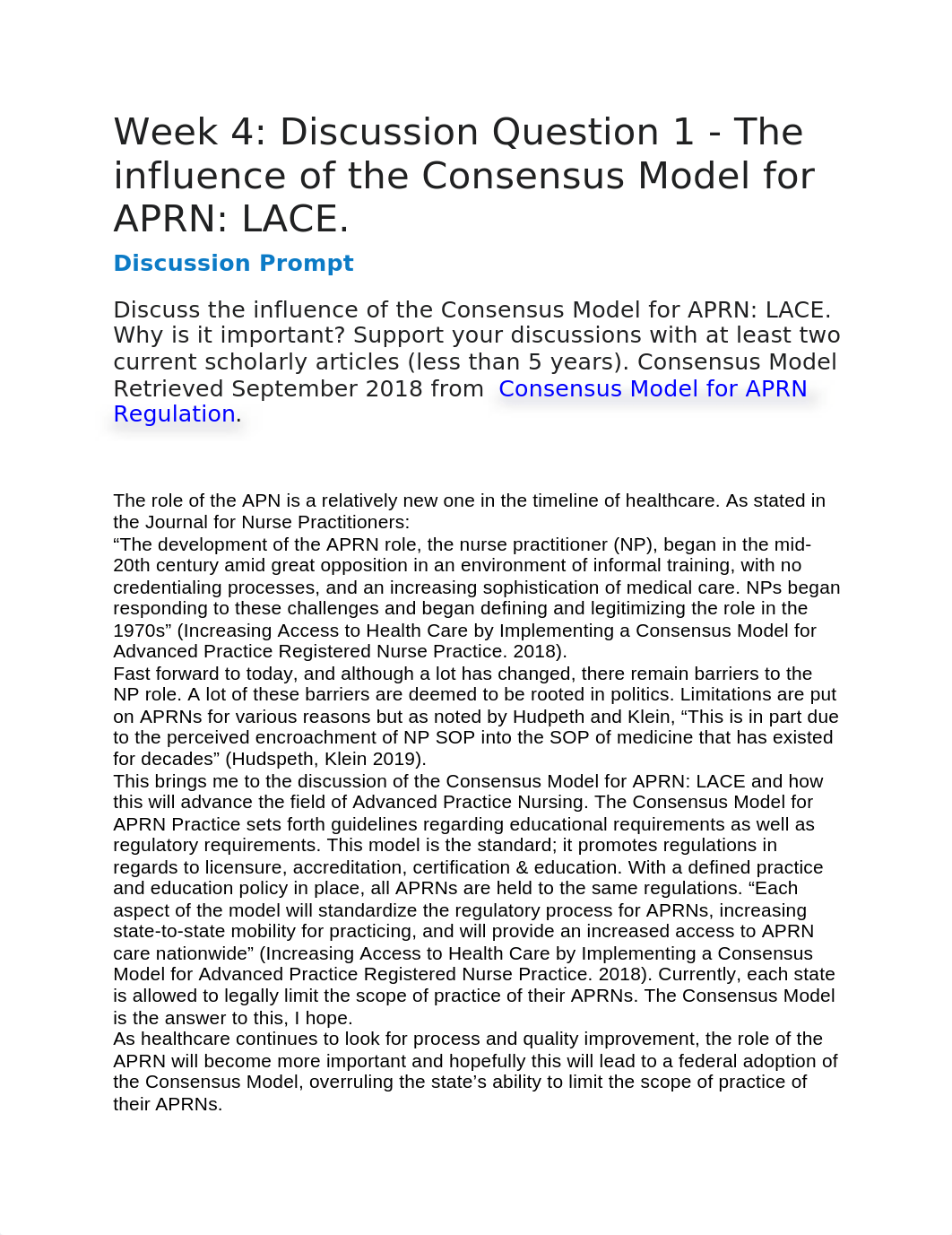 Week 4 Discussion Question 1  The influence of the Consensus Model for APRN.docx_decg1f4xbig_page1