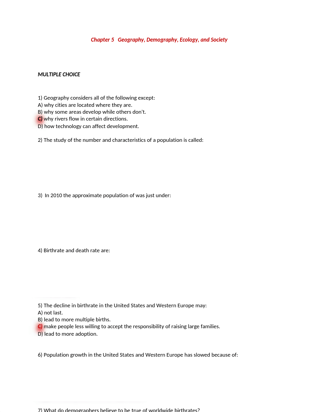 CHAPTER FIVE REVIEW QUESTIONS GEOGRAPHY, DEMOGRAPHICS test Answers_deeq8ml2ha3_page1