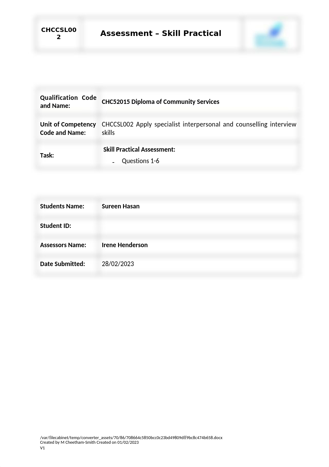 CHCCSL002 Skill Practical Assessment.docx_deer7ffq1g2_page1