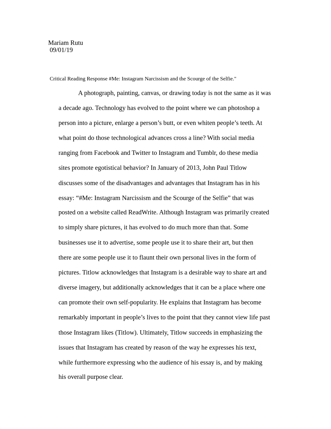 Critical Reading Response #Me: Instagram Narcissism and the Scourge of the Selfie_defabyyu9mh_page1