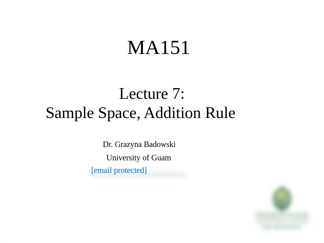 MA151 Lecture 7 Sample Space, Addition Rule(1).pptx_defiqb5i2ww_page1