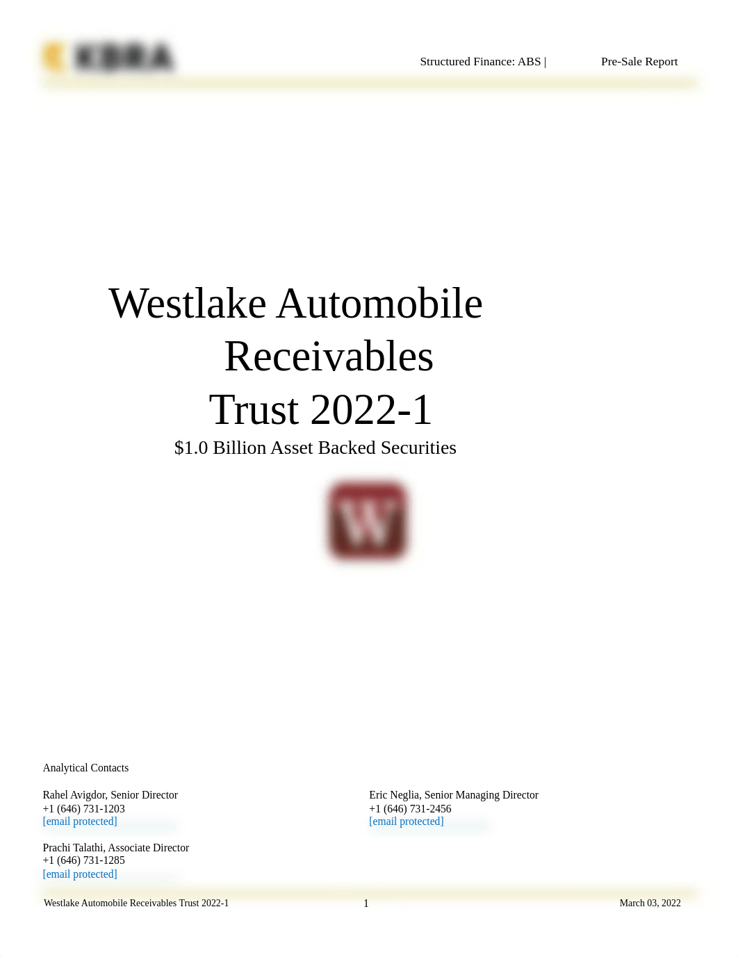 Westlake Automobile Receivables Trust 2022-1 Pre-Sale Report.pdf_degddk50dil_page1