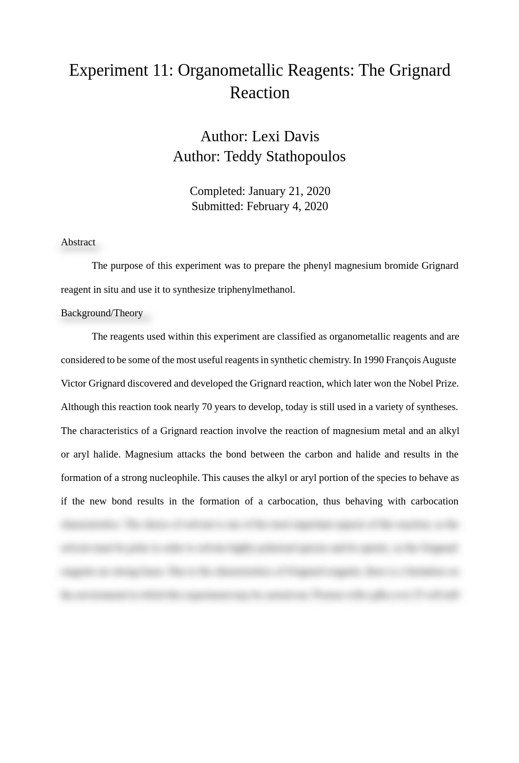 Organometallic Reagents_ The Grignard Reaction Lab Report (1).pdf_dehxiq1m2gj_page1