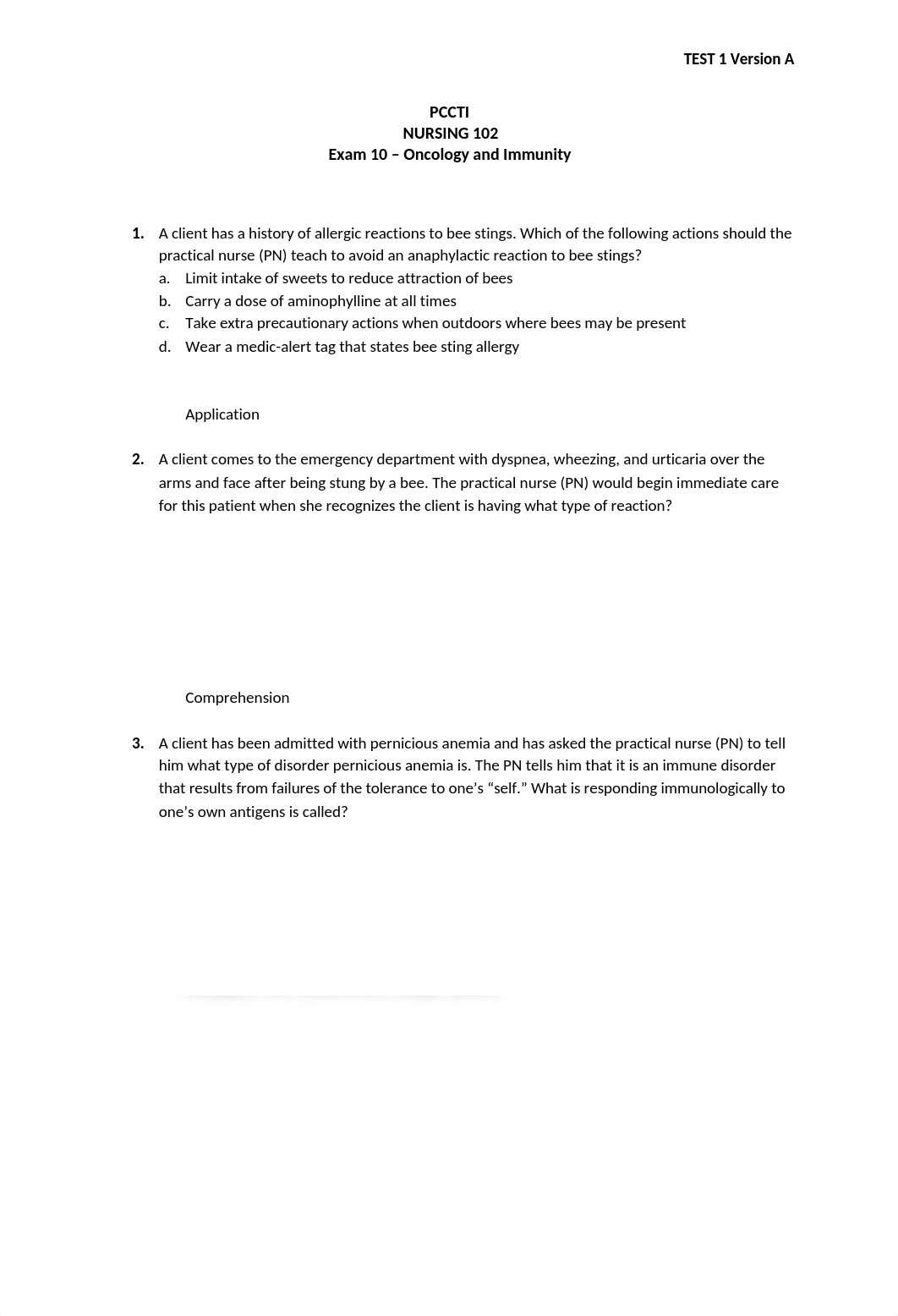 Exam 10 Oncology and Immunity,with ANSWERS, revised 6-11-09 (1).docx_dei67zjxtu0_page1