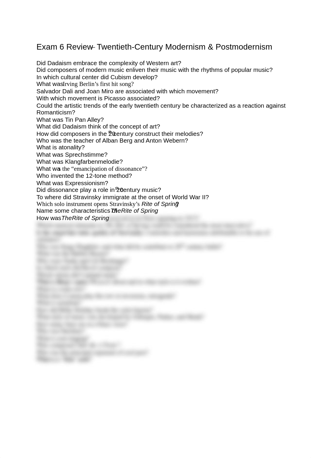 Exam 6 Review -Twentieth-Century Modernism & Postmodernism(1).pdf_deirokeaw7c_page1