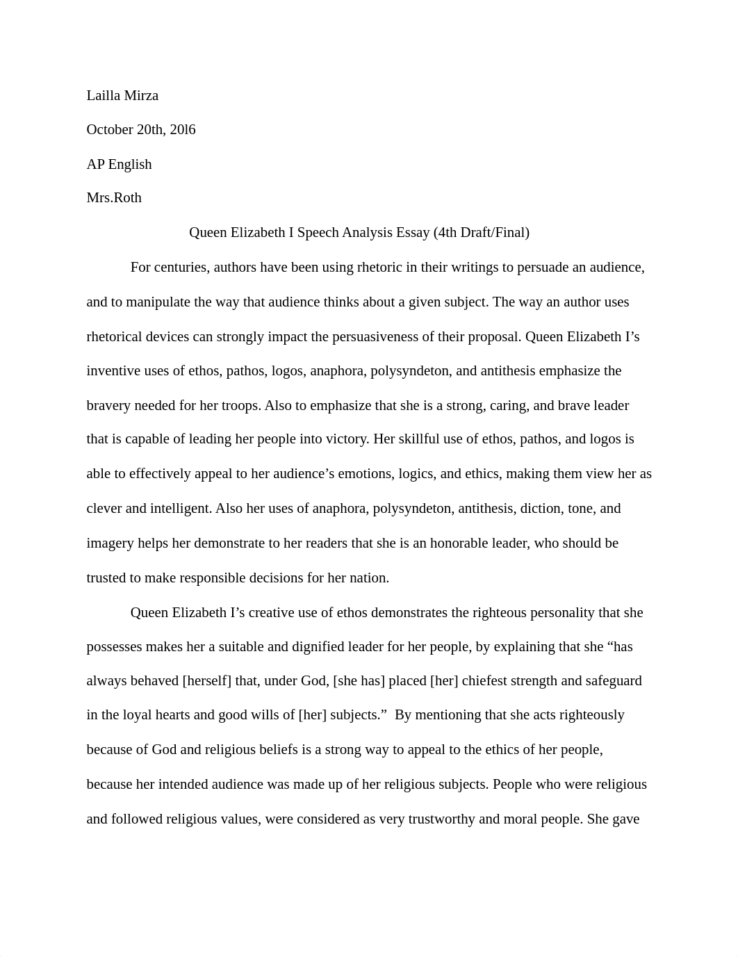 Queen Elizabeth I Speech Analysis Essay (4th Draft_Final).pdf_dejgem0ncgj_page1