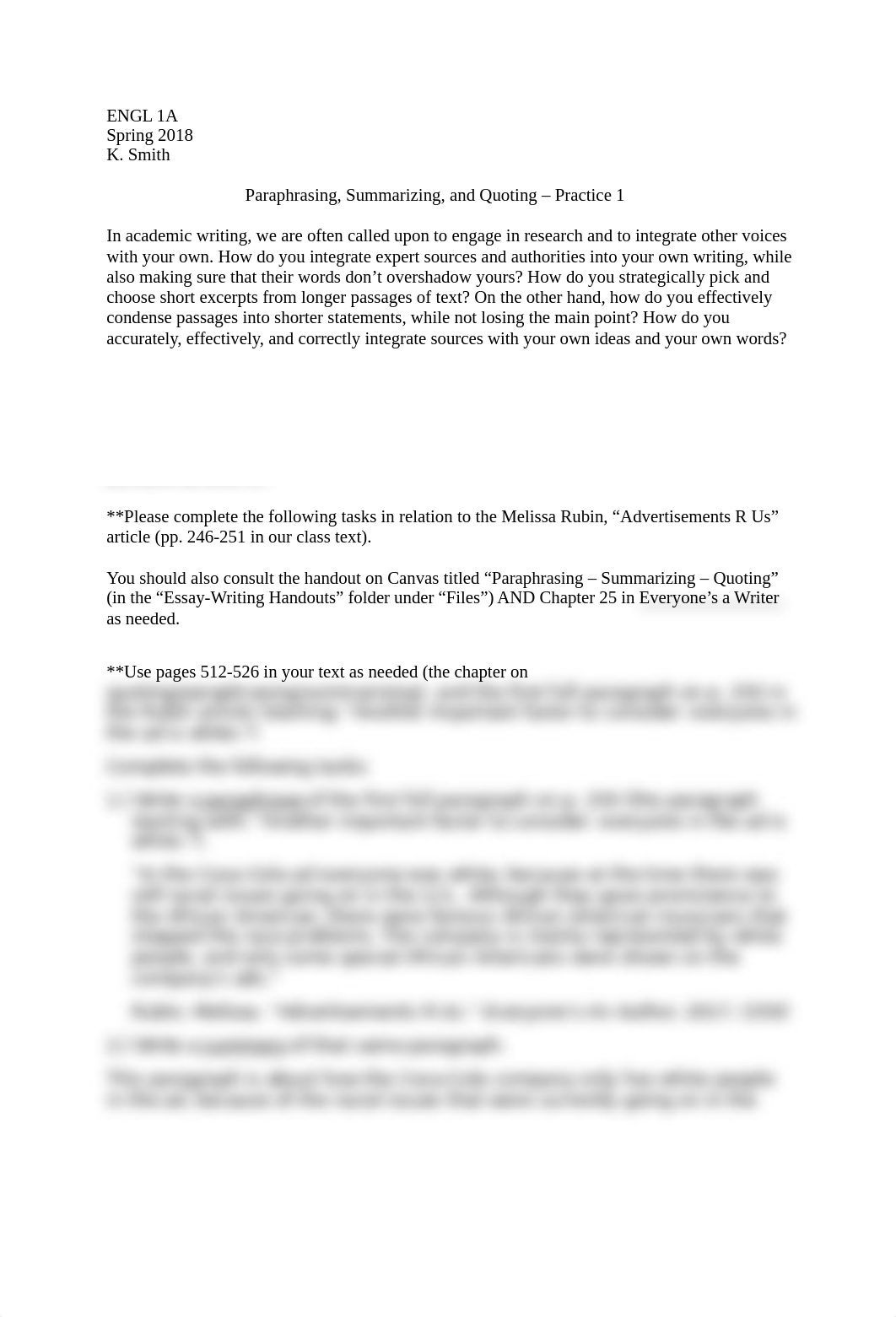 Paraphrasing Summarizing Quoting -- Pratice 1 Homework.docx_dekdro5fgr4_page1