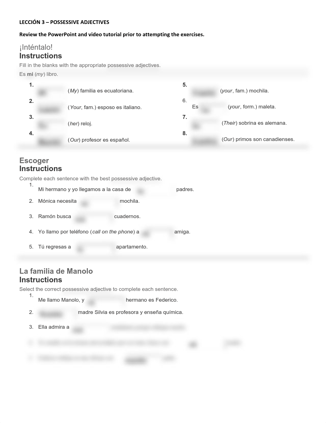 Leccion 3 - Tarea - Possessive Adjectives - Fillable Completed.pdf_deky3pb5hhg_page1