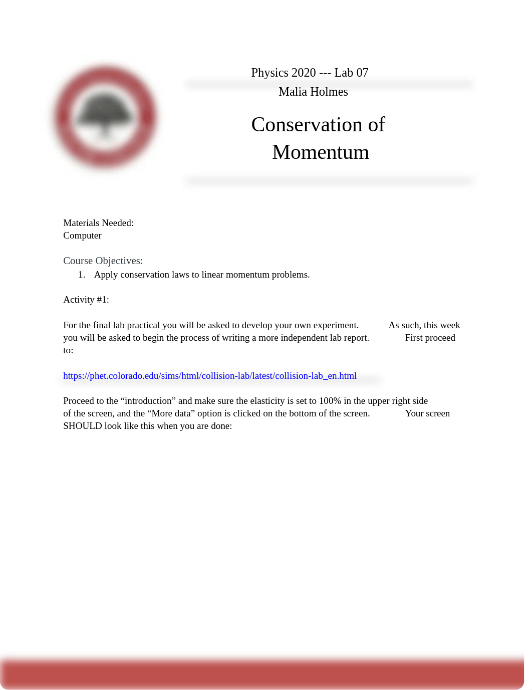 PHY 2020 Lab 07- Conservation of Momentum 2021.docx_del8sr9ockl_page1