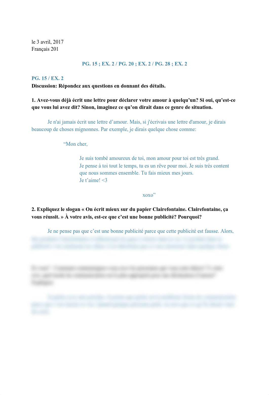 Français 201 _ PG. 15 ; EX. 2 _ PG. 20 ; EX. 2 _ PG. 28 ; EX. 2_deljusj179r_page1