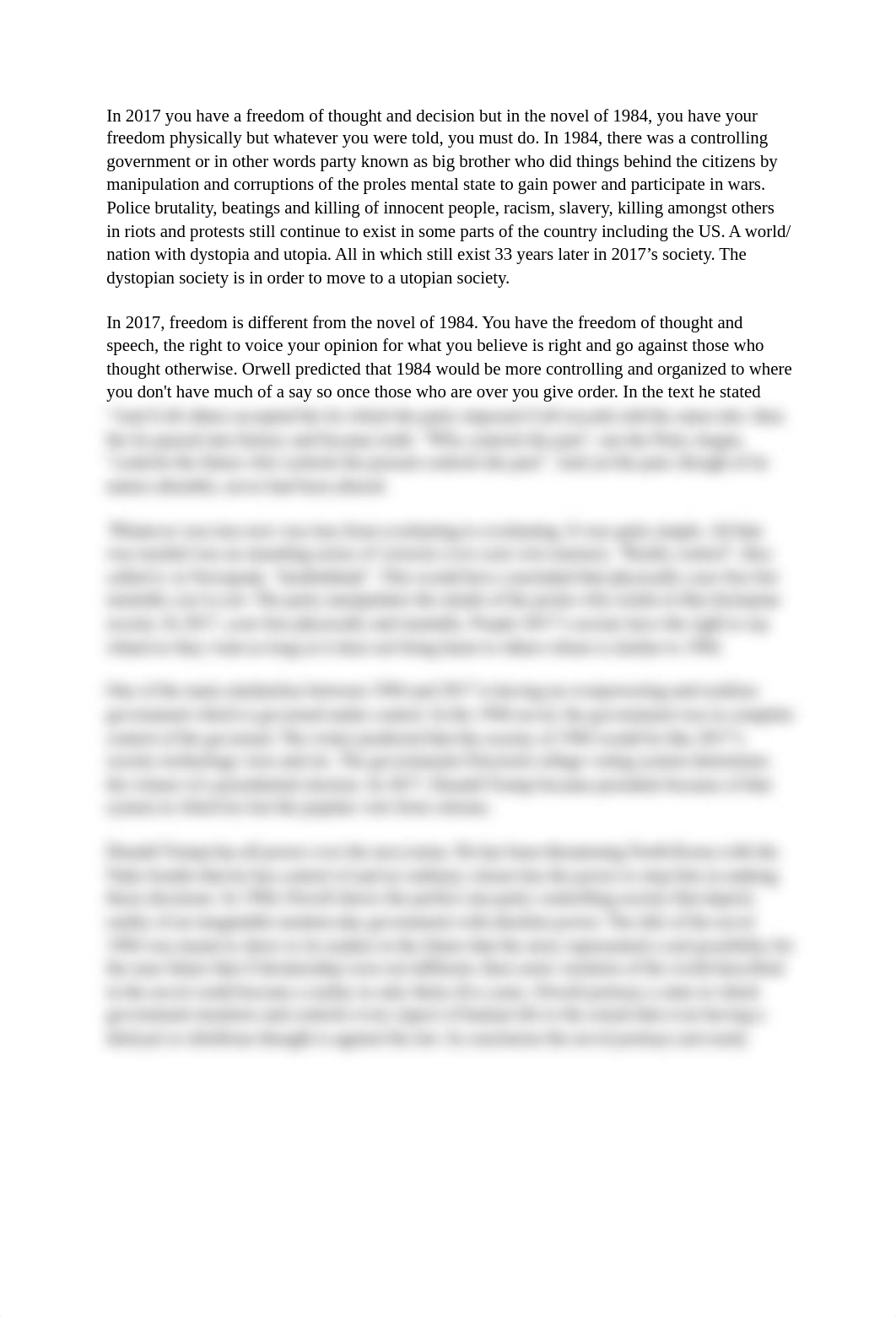 In 2017 you have a freedom of thought and decision but in the novel of 1984, you have your freedom p_deloox7410y_page1