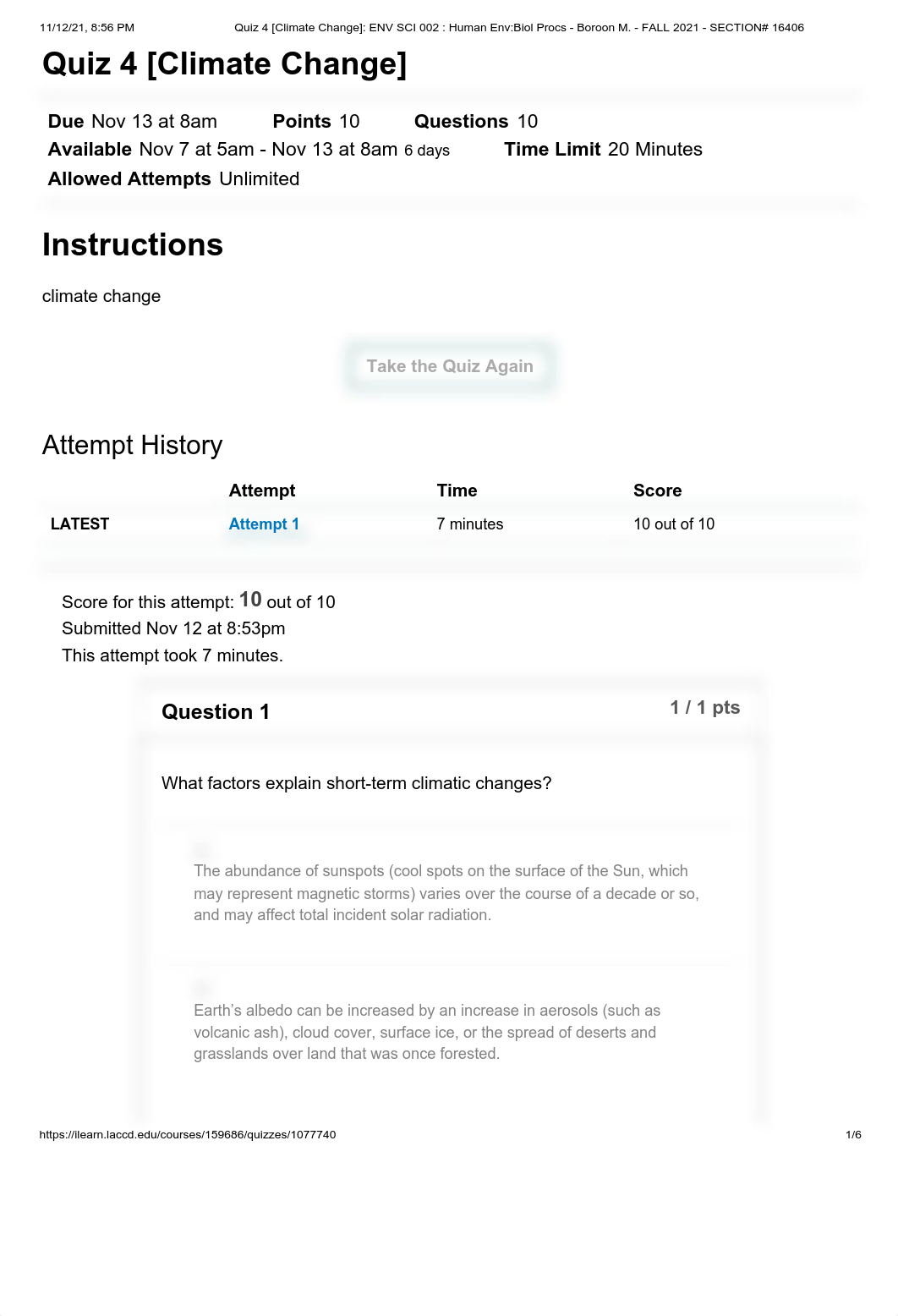 Quiz 4 [Climate Change]_ ENV SCI 002 _ Human Env_Biol Procs - Boroon M. - FALL 2021 - SECTION# 16406_dem6adqe41p_page1