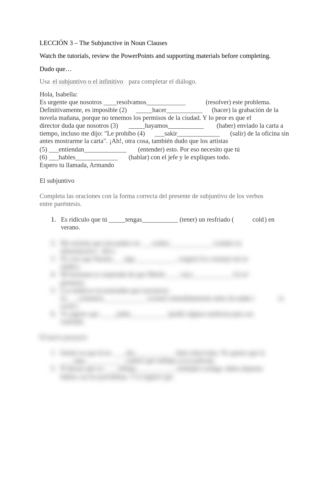 Leccion 3 - Subjunctive in Noun Clauses - Tarea - Spa201.docx_demrrit4vwx_page1