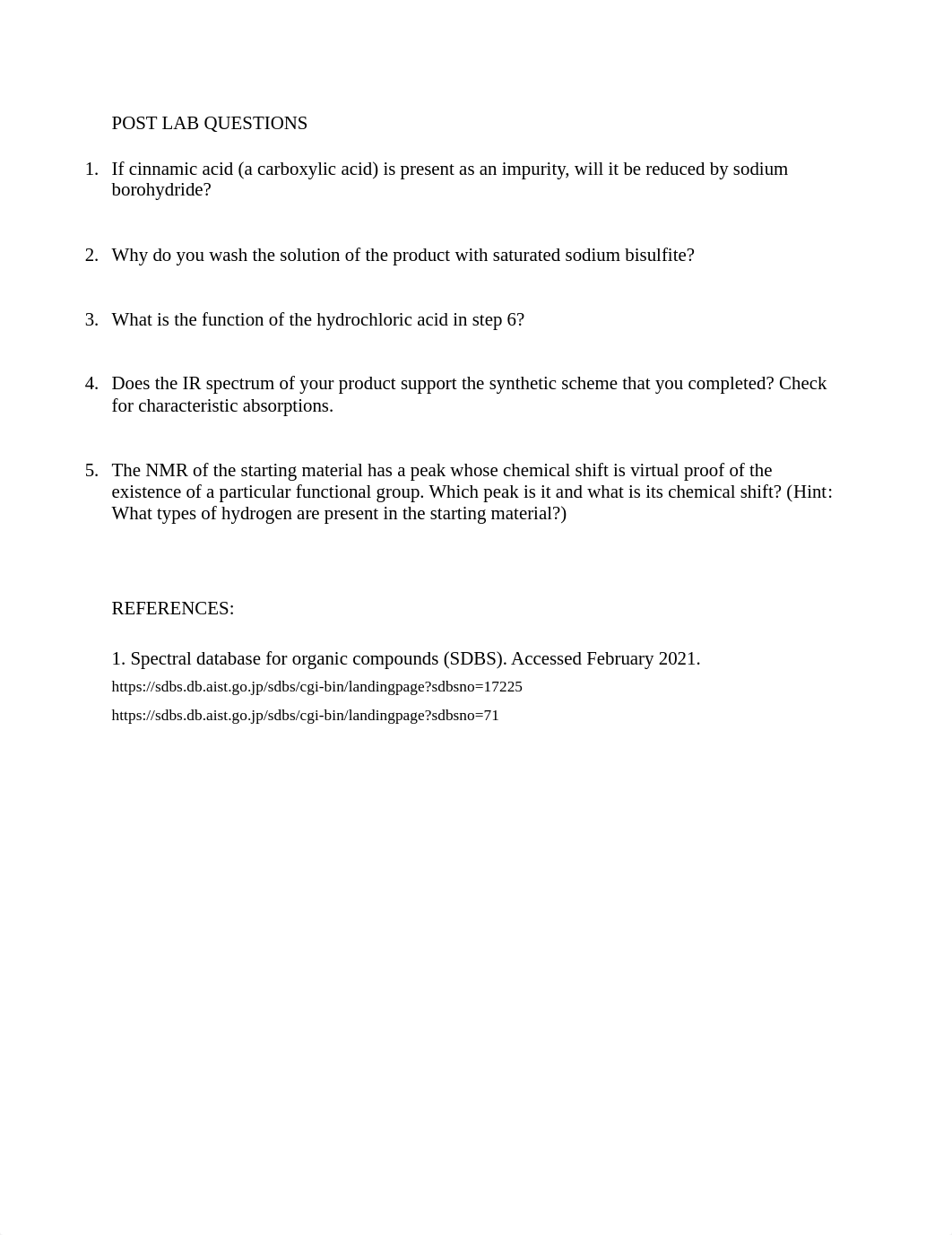 Virtual Lab #5_ Reduction of Carbonyls_ Synthesis of trans-Cinnamyl Alcohol post lab V2.pdf_den07yhuv4z_page1