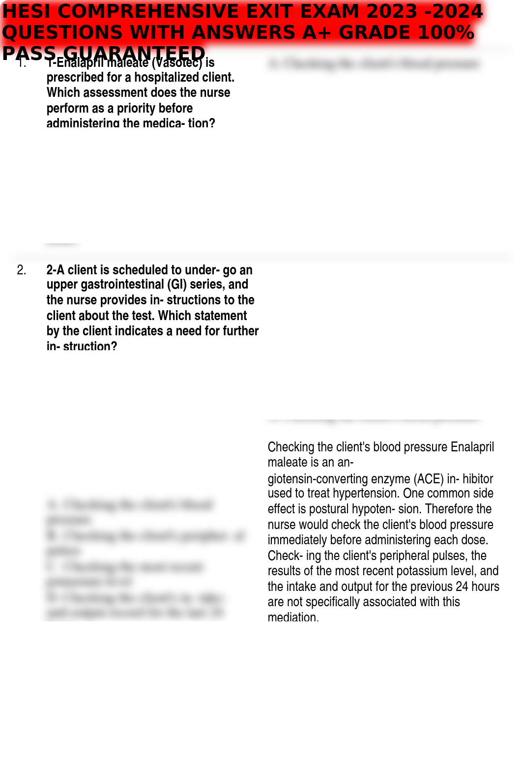 hesi comprehensive exit exam] HESI COMPREHENSIVE EXIT EXAM 2023 -2024 QUESTIONS WITH ANSWERS A+ GRAD_denjuwjm85u_page1