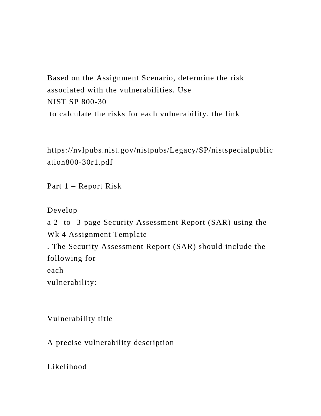 Based on the Assignment Scenario, determine the risk associated .docx_deq2ud2kt5o_page2