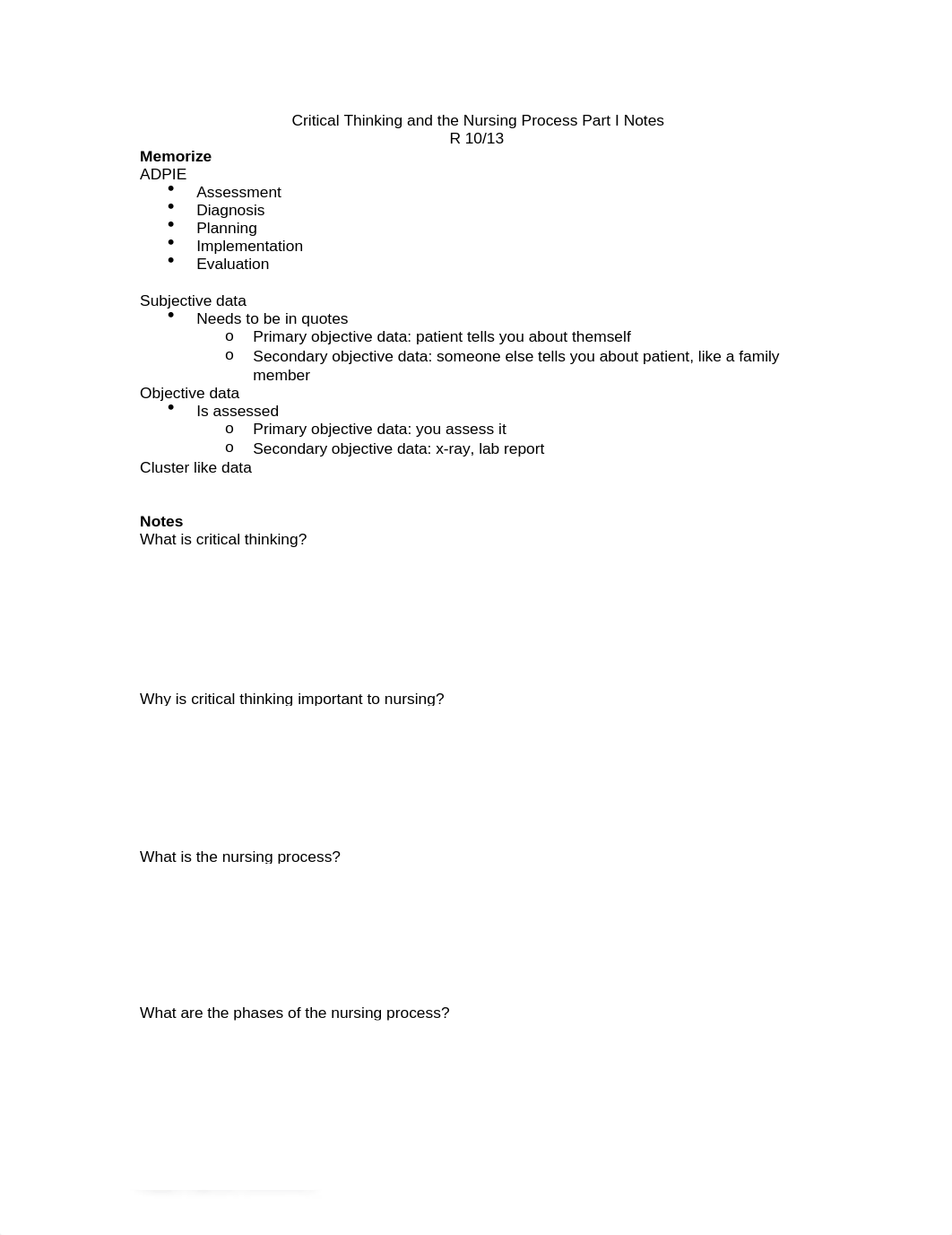 Critical Thinking and the Nursing Process Part I Notes.docx_deqd2xmddji_page1