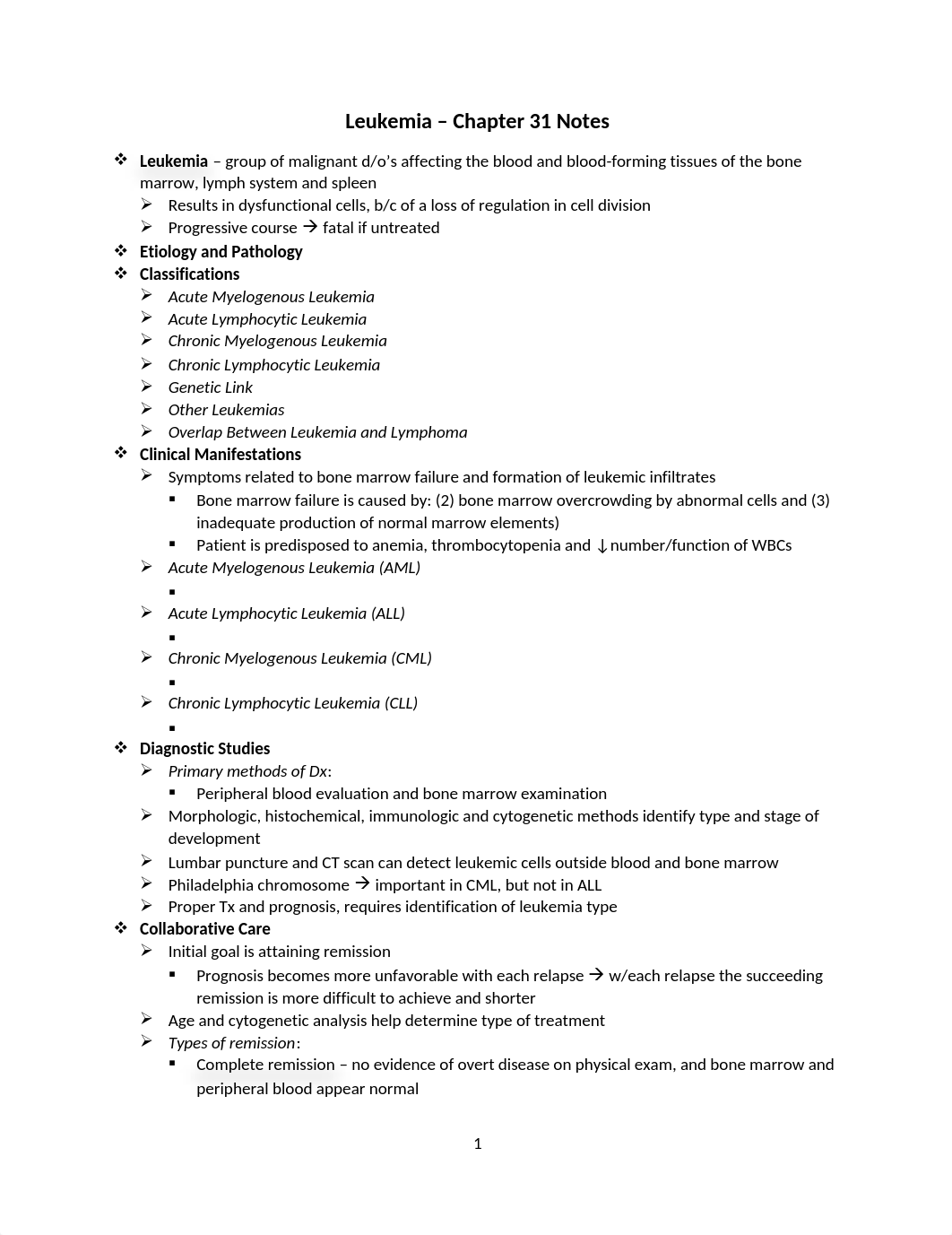 Leukemia  and Sickle Cell - Chapter 31 Notes.docx_dercn6dp1d7_page1