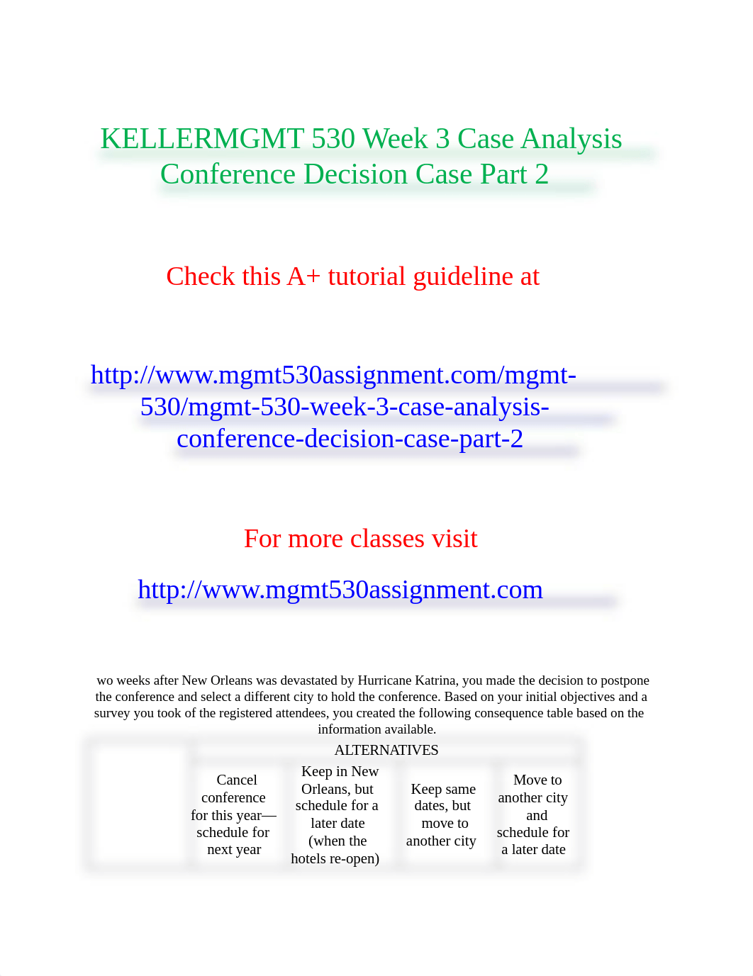 KELLER MGMT 530 Week 3 Case Analysis Conference Decision Case Part 2_derm2azd6gz_page1