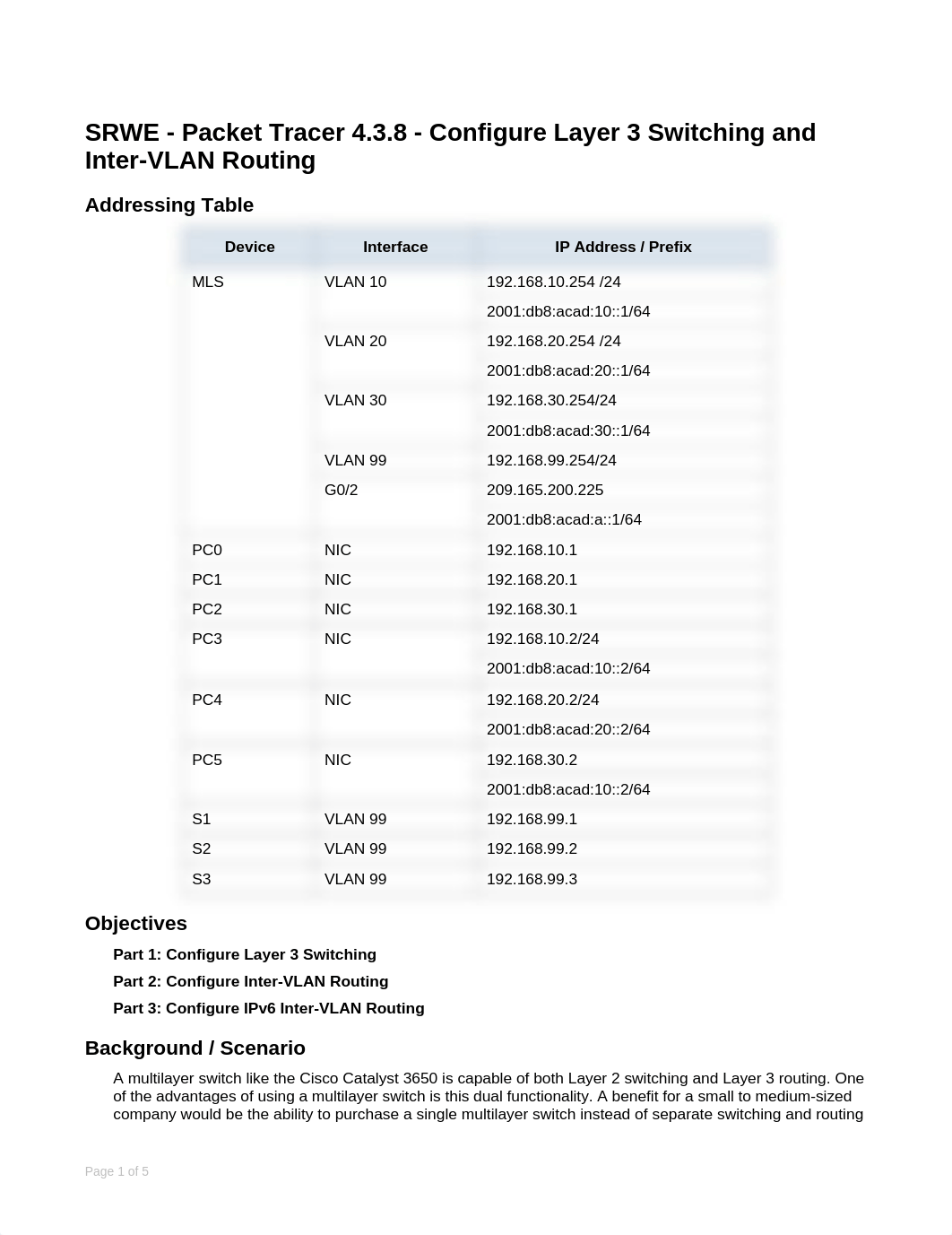 4.3.8 Packet Tracer - Configure Layer 3 Switching and Inter-VLAN Routing - completed.docx_dermop9y2nt_page1