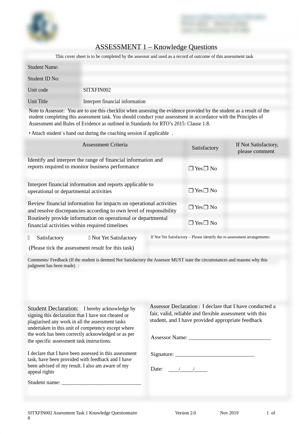 SITXFIN002 Assessment Task 1 Knowledge Questionnaire.docx_derwgxcwy92_page1