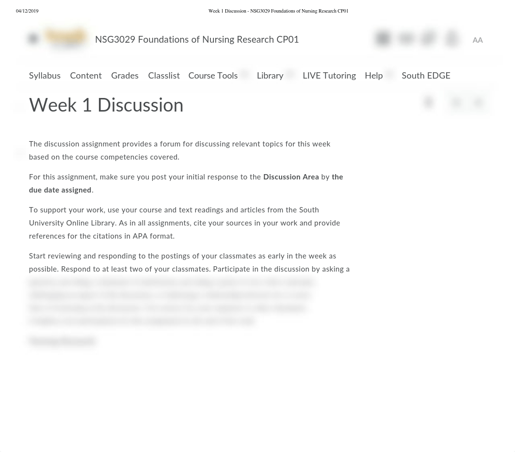 Week 1 Discussion - NSG3029 Foundations of Nursing Research CP01.pdf_desndfr179q_page1