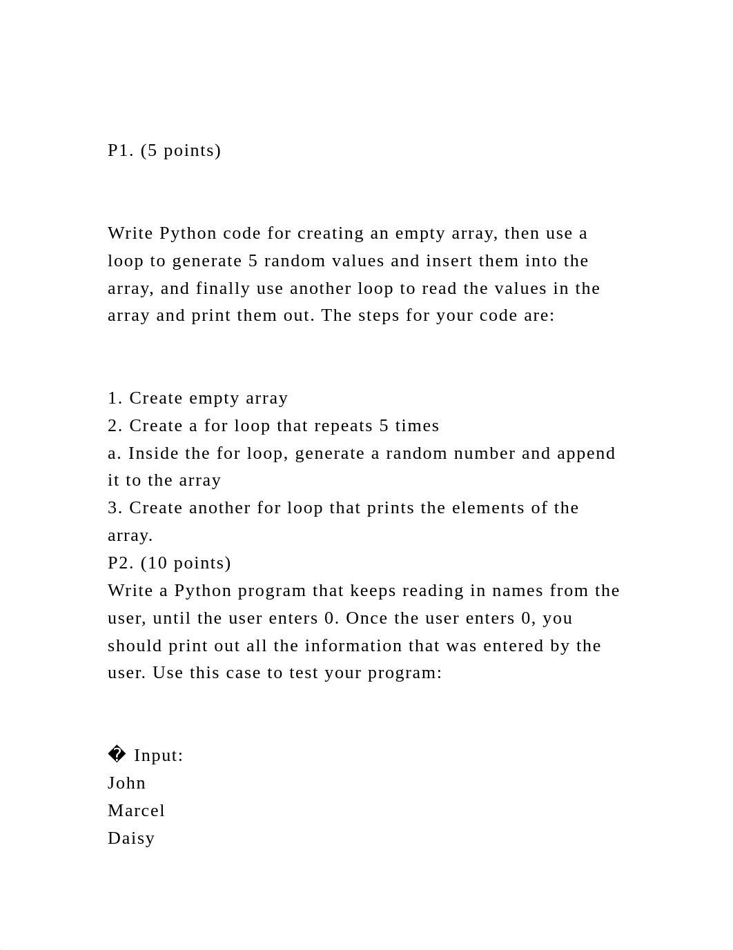 P1. (5 points)Write Python code for creating an empty array,.docx_deuuru4m372_page2