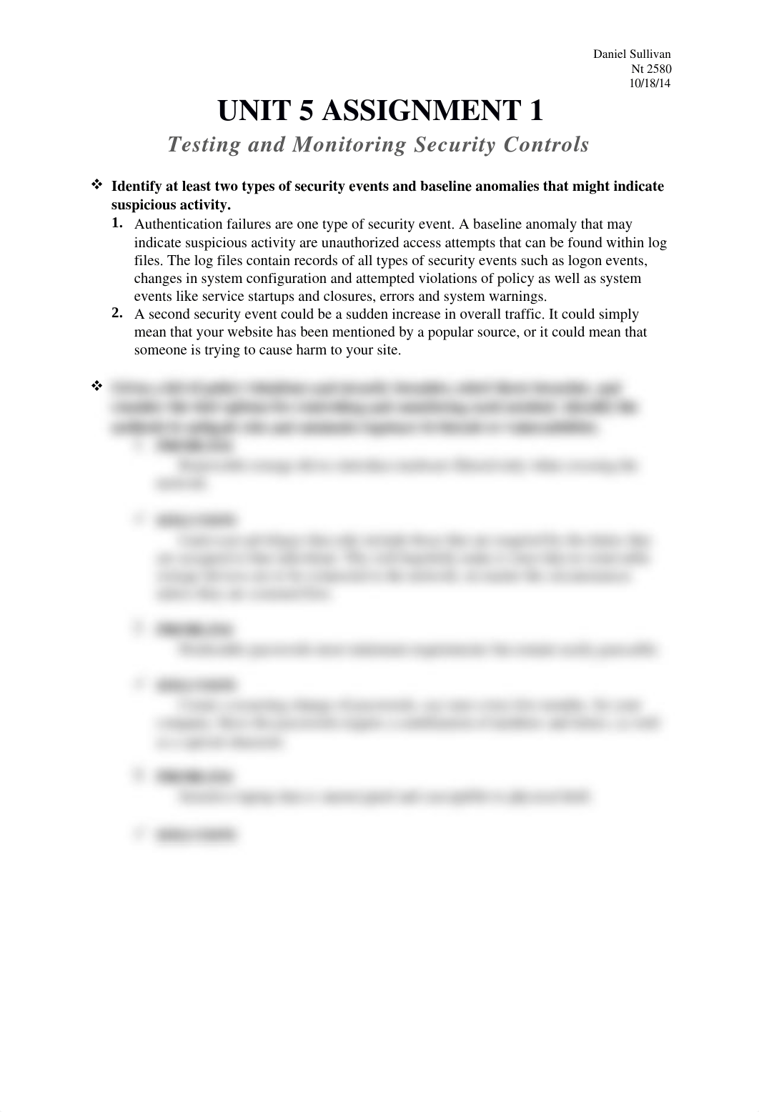 NT2580 Unit 5 - Assignment 1 - Testing and Monitoring Security Controls_devfhwa5bge_page1